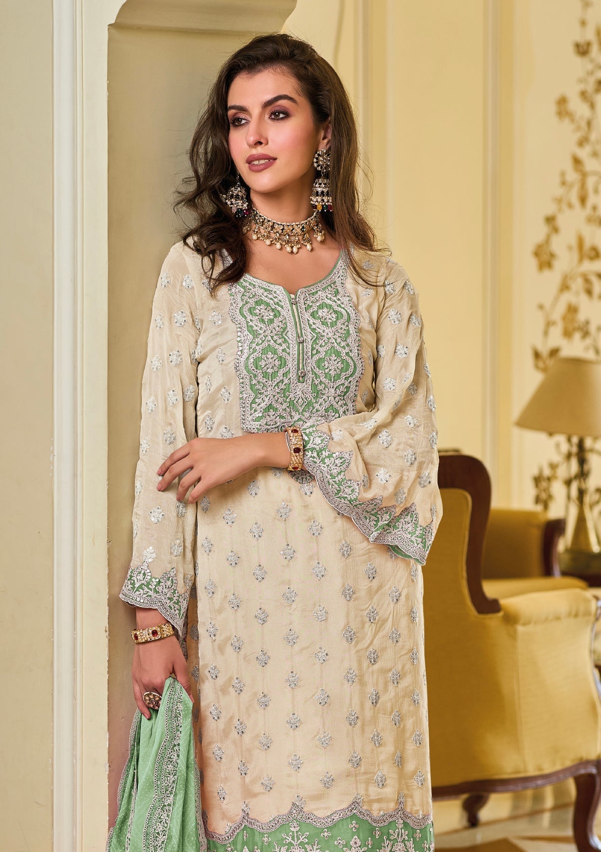 Beautiful Party Wear Top And Plazzo With Dupatta