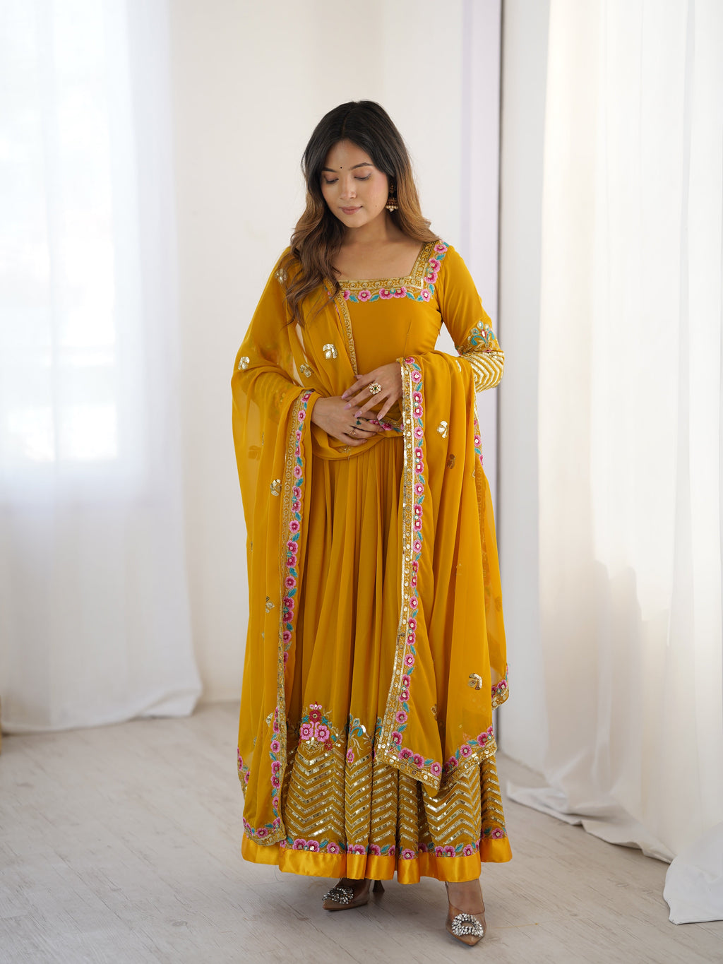 Designer Party Wear Look Gown-Dupatta in Multi Thread Embroidery Sequence Work