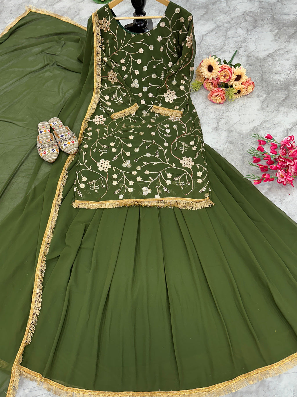 Beautiful Party Wear Look Top And Lehenga With Dupatta