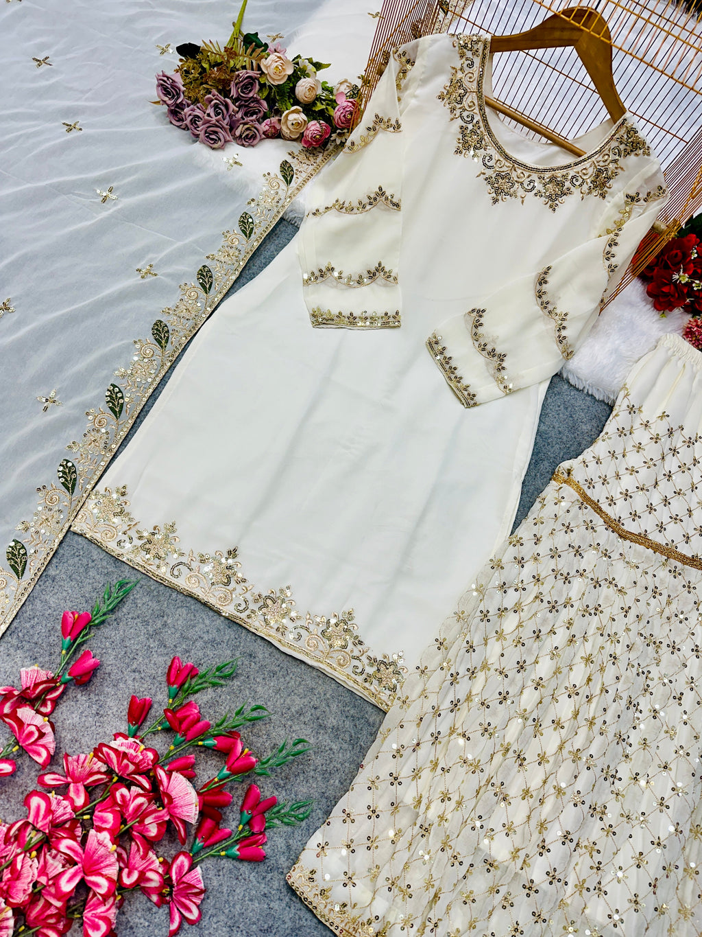 पार्टी वियर खूबसूरत टॉप और शरारा फैंसी दुपट्टे के साथ