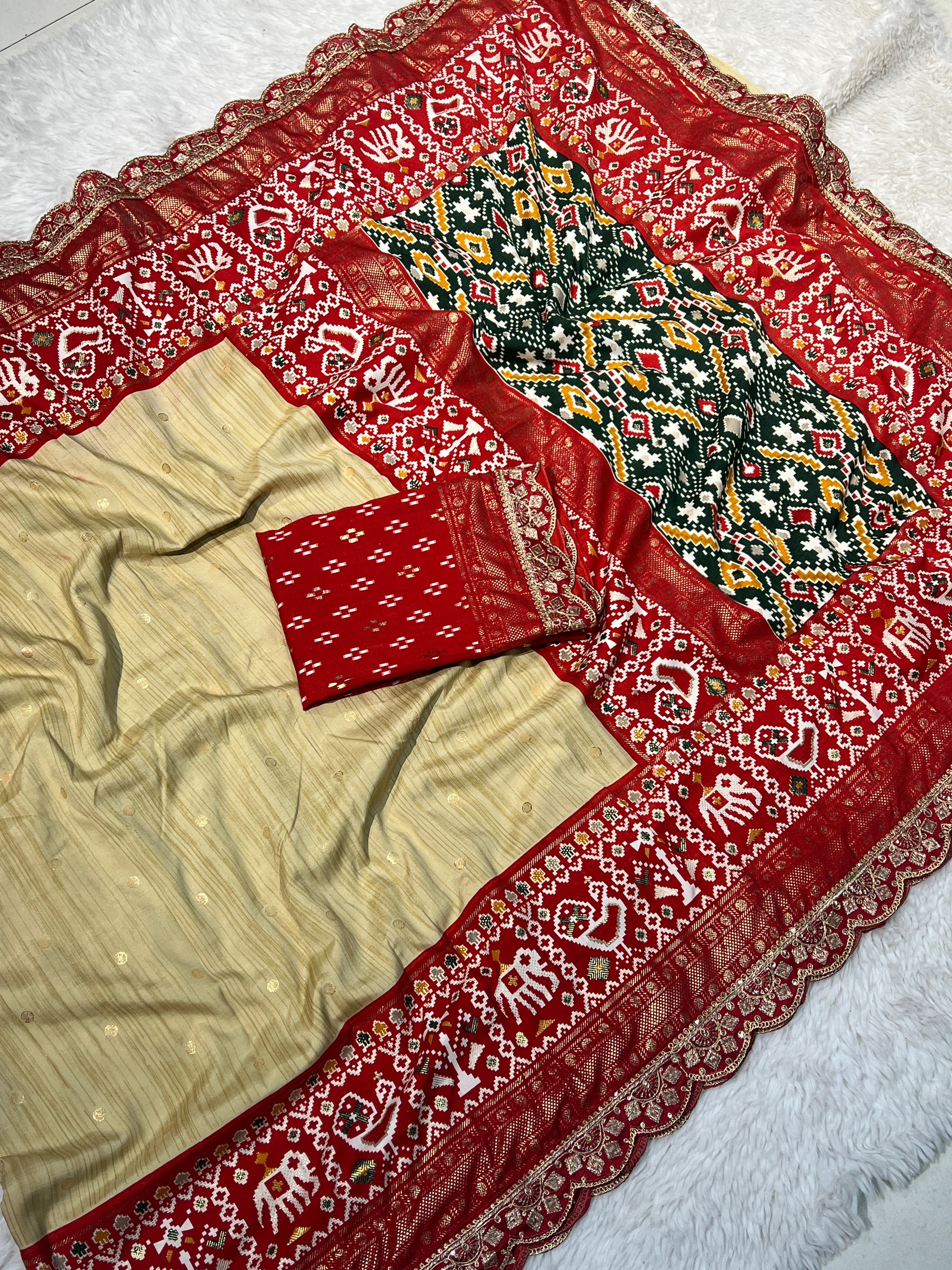 Beautiful Saree With Embroidery & Sequence Lace Border
