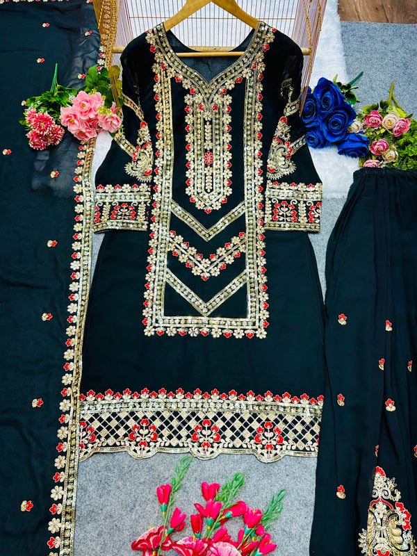 Designer Top Bottom And Dupatta With Embroidery Work