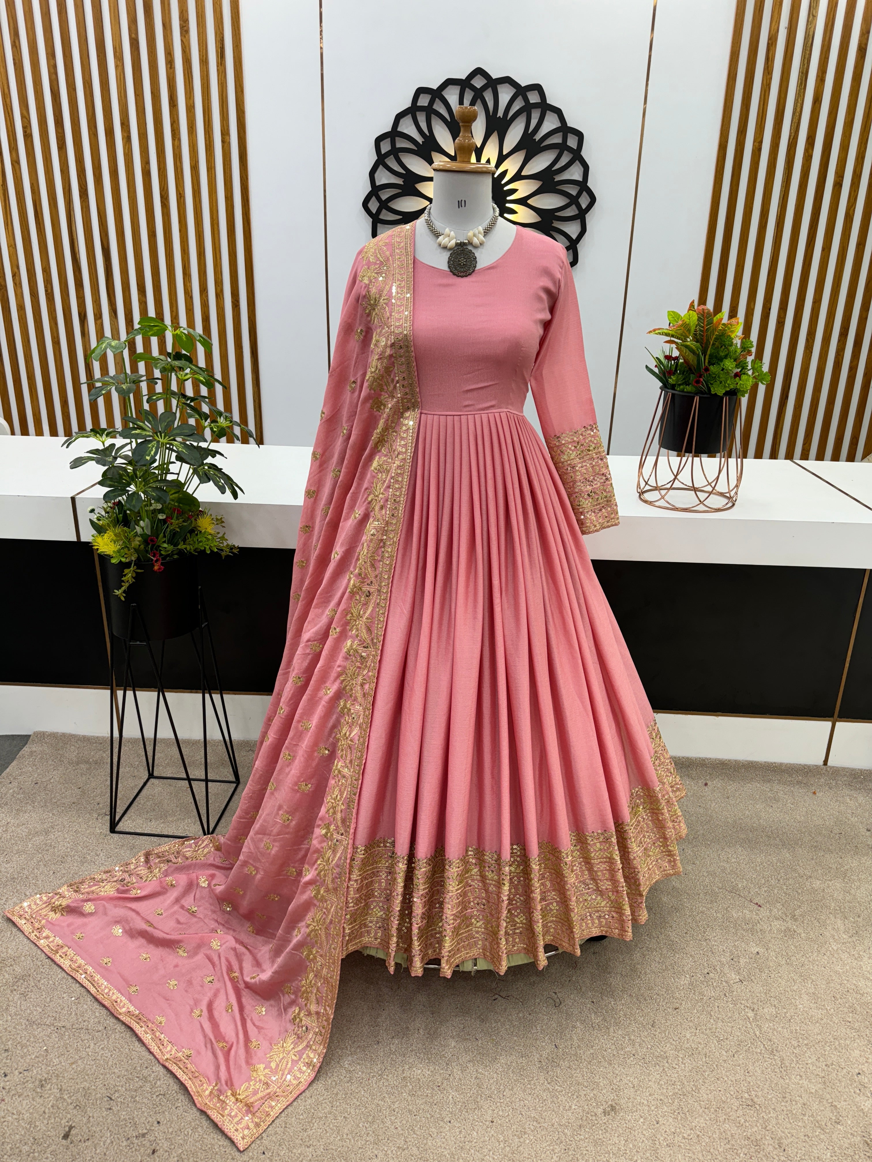Designer Party Wear Look Full Heavy Embroidery Sequence Work Gown With Pent And Dupatta