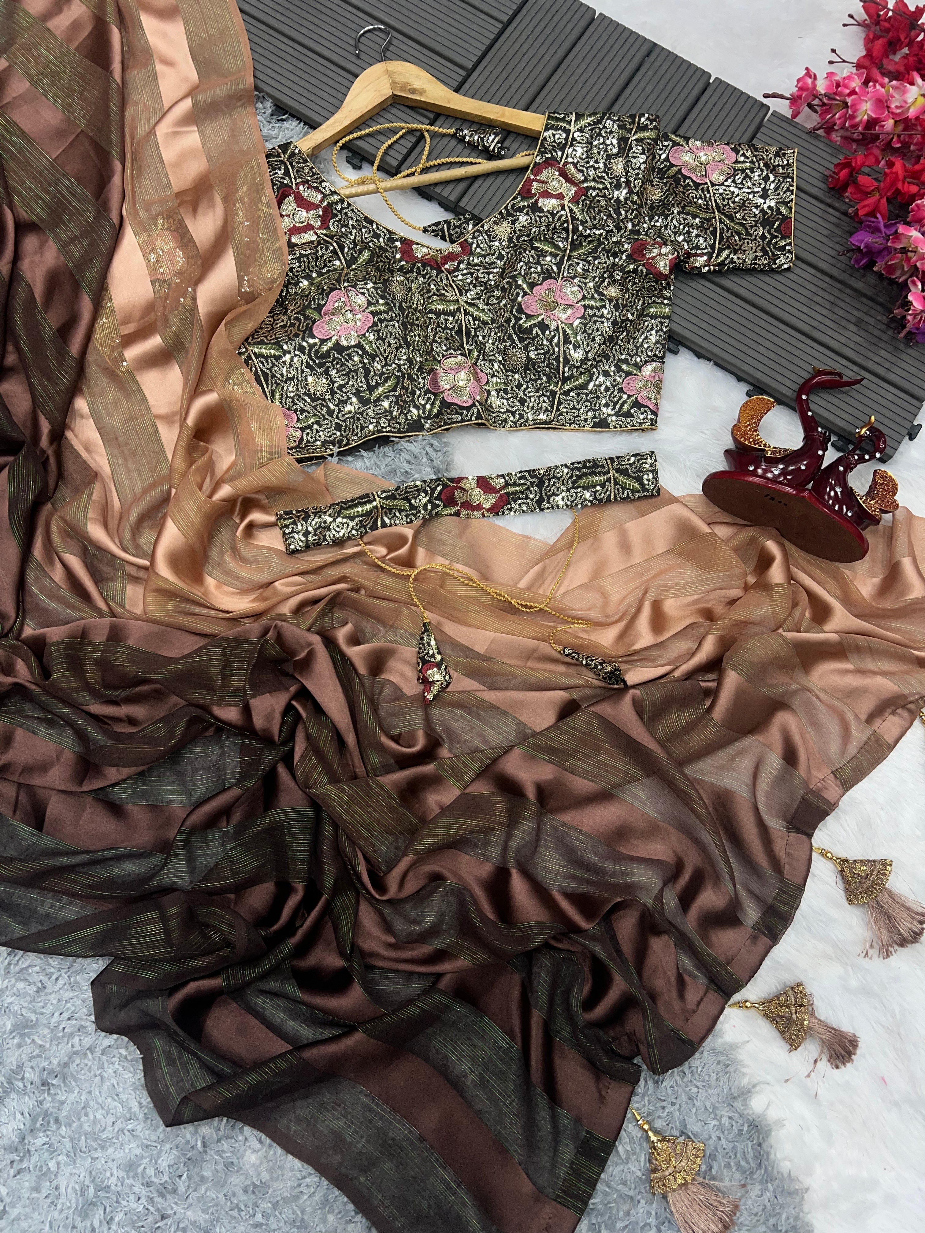 Designer Party Wear Look Saree With Sequence Embroidery Work