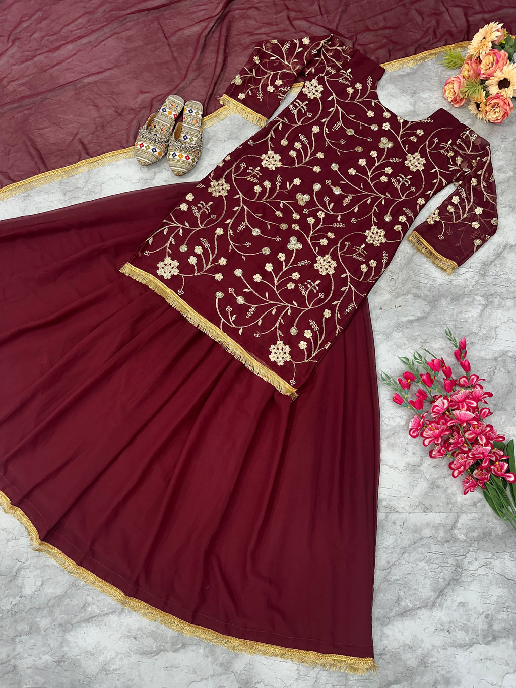 Beautiful Party Wear Look Top And Lehenga With Dupatta