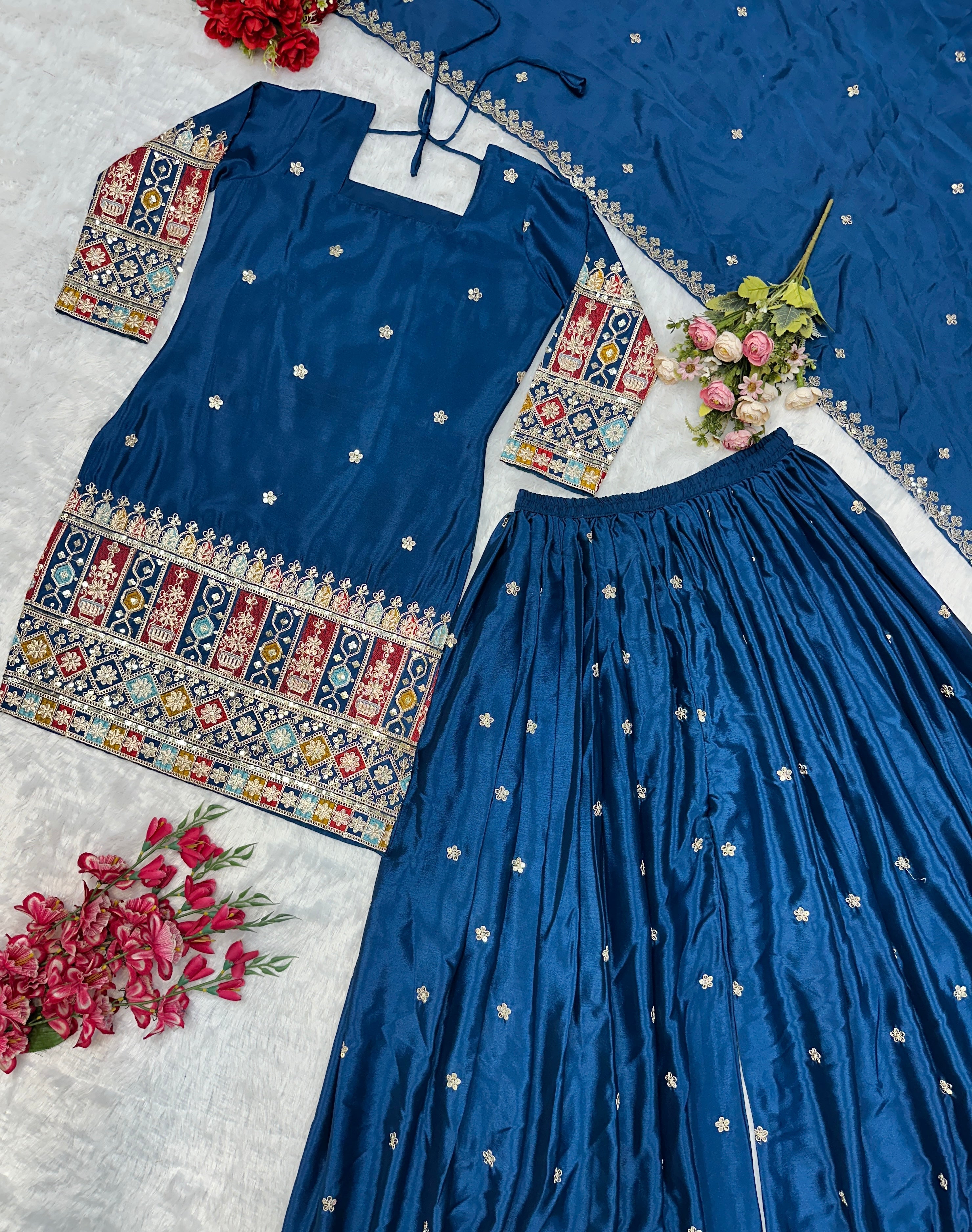 Beautiful Party Wear Top Plazzo And Dupatta