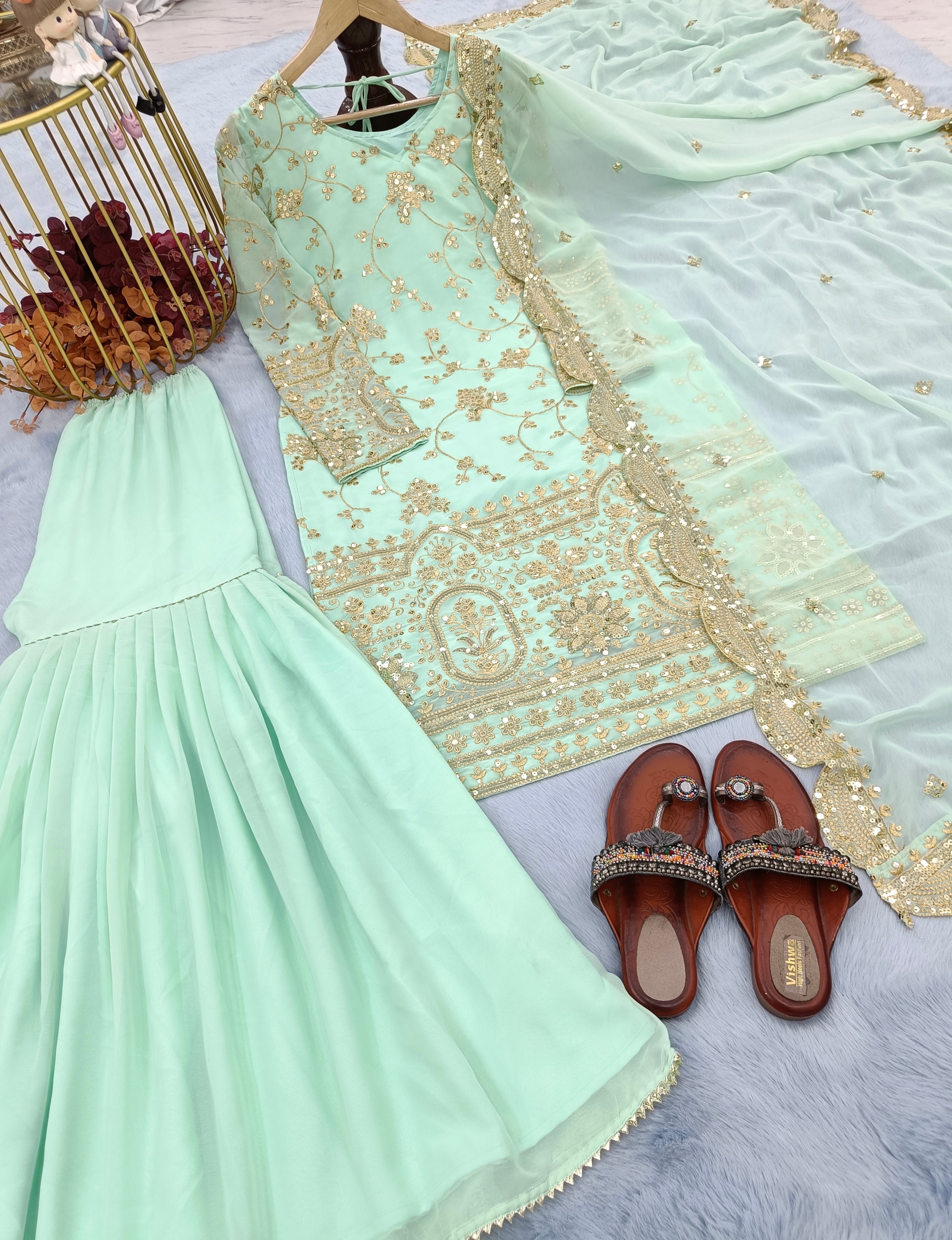 Designer Party Wear Look Top Plazzo & Dupatta Set