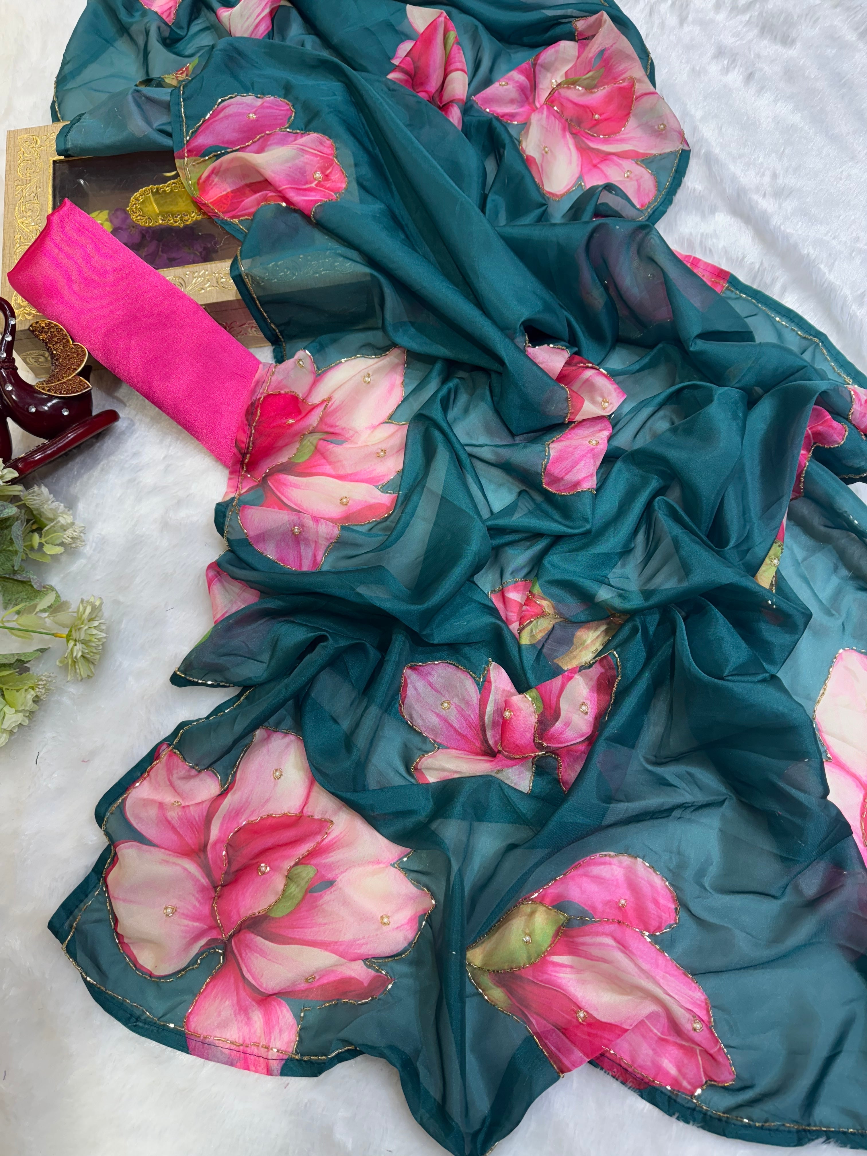 Party Wear Designer Saree With Beautiful Floral Print
