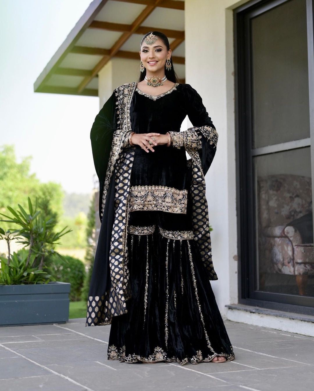 Designer Party Wear Top-Sharara And Dupatta With Heavy Embroidery Sequence Work