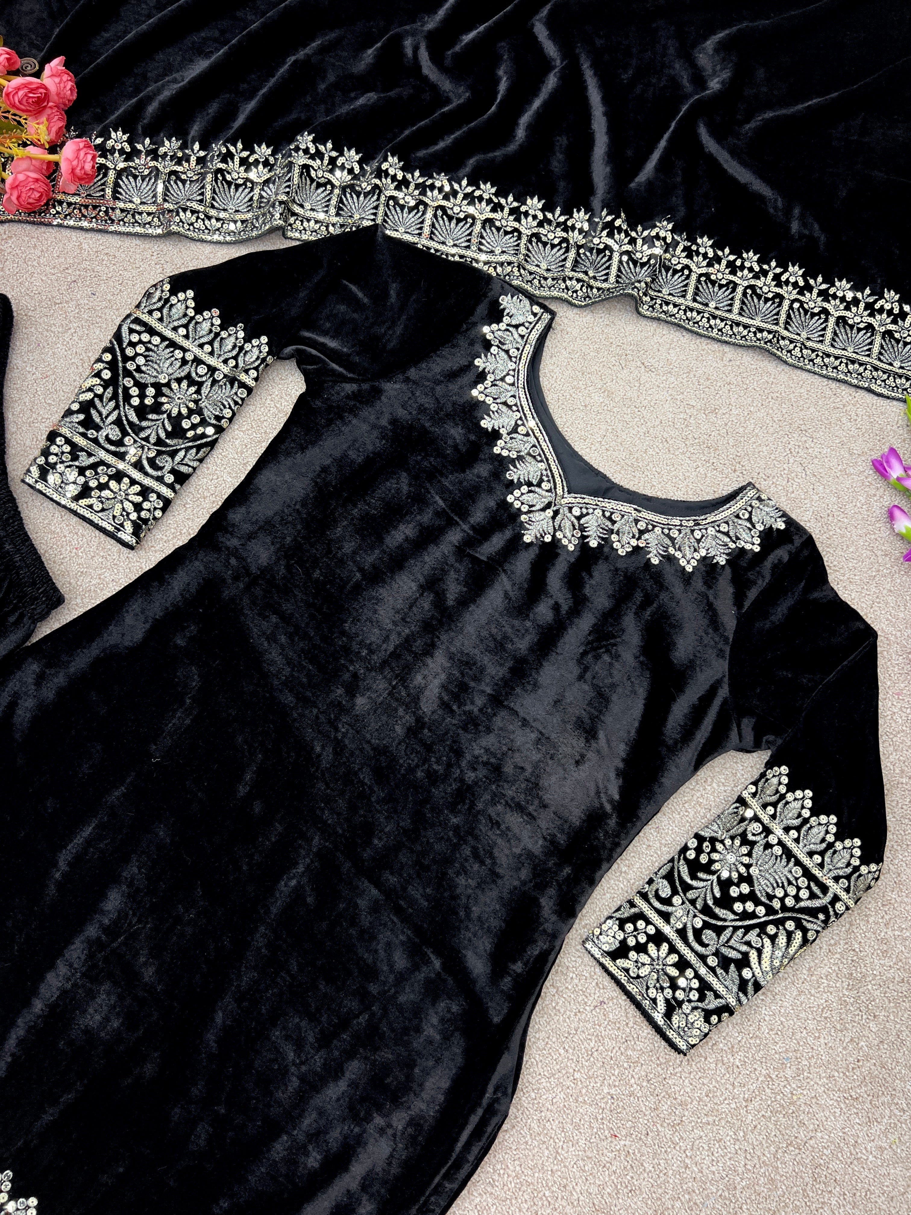Designer Party Wear Top-Sharara And Dupatta With Heavy Embroidery Sequence Work