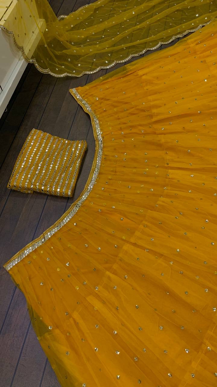 सीक्वेंस और पेपर मिरर वर्क के साथ पार्टी वियर लहंगा चोली