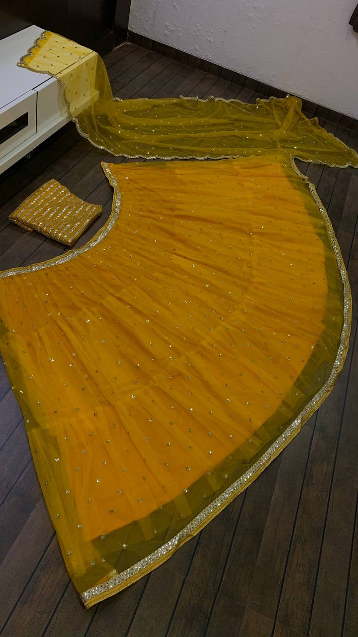 सीक्वेंस और पेपर मिरर वर्क के साथ पार्टी वियर लहंगा चोली