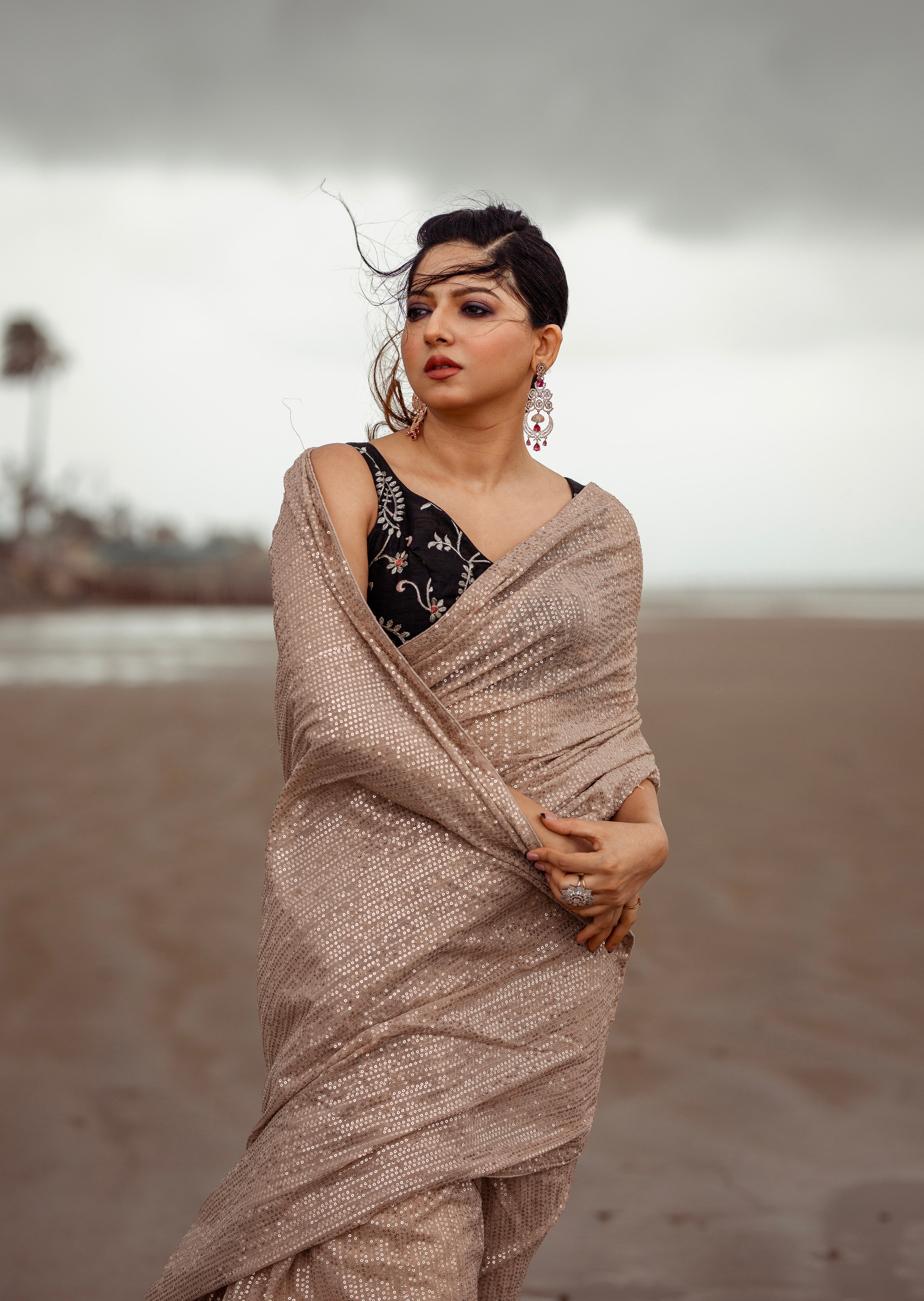 Party Wear Designer Saree With Sequence Work