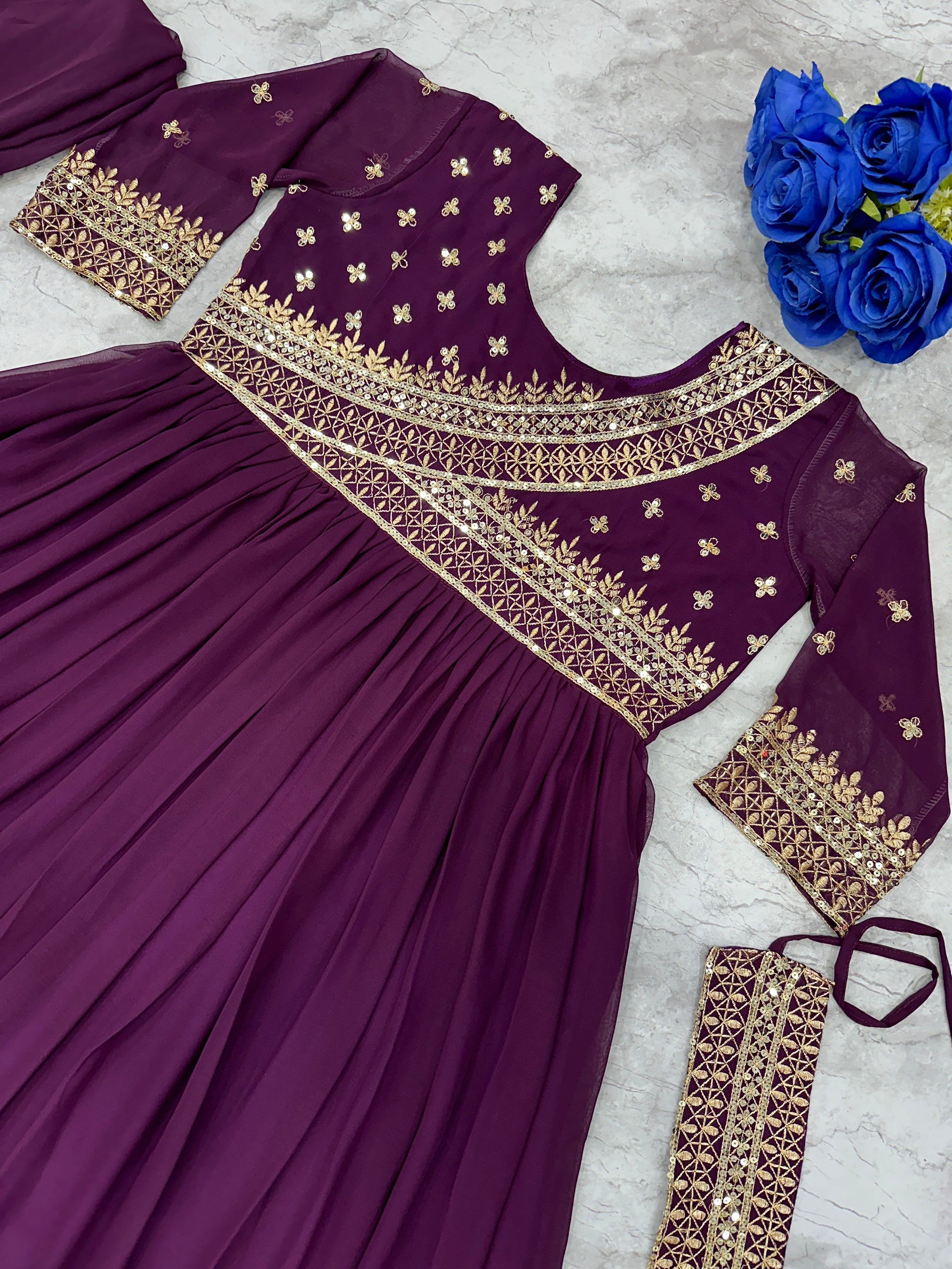 Beautiful Party Wear Look Anarkali Gown With Dupatta And Belt
