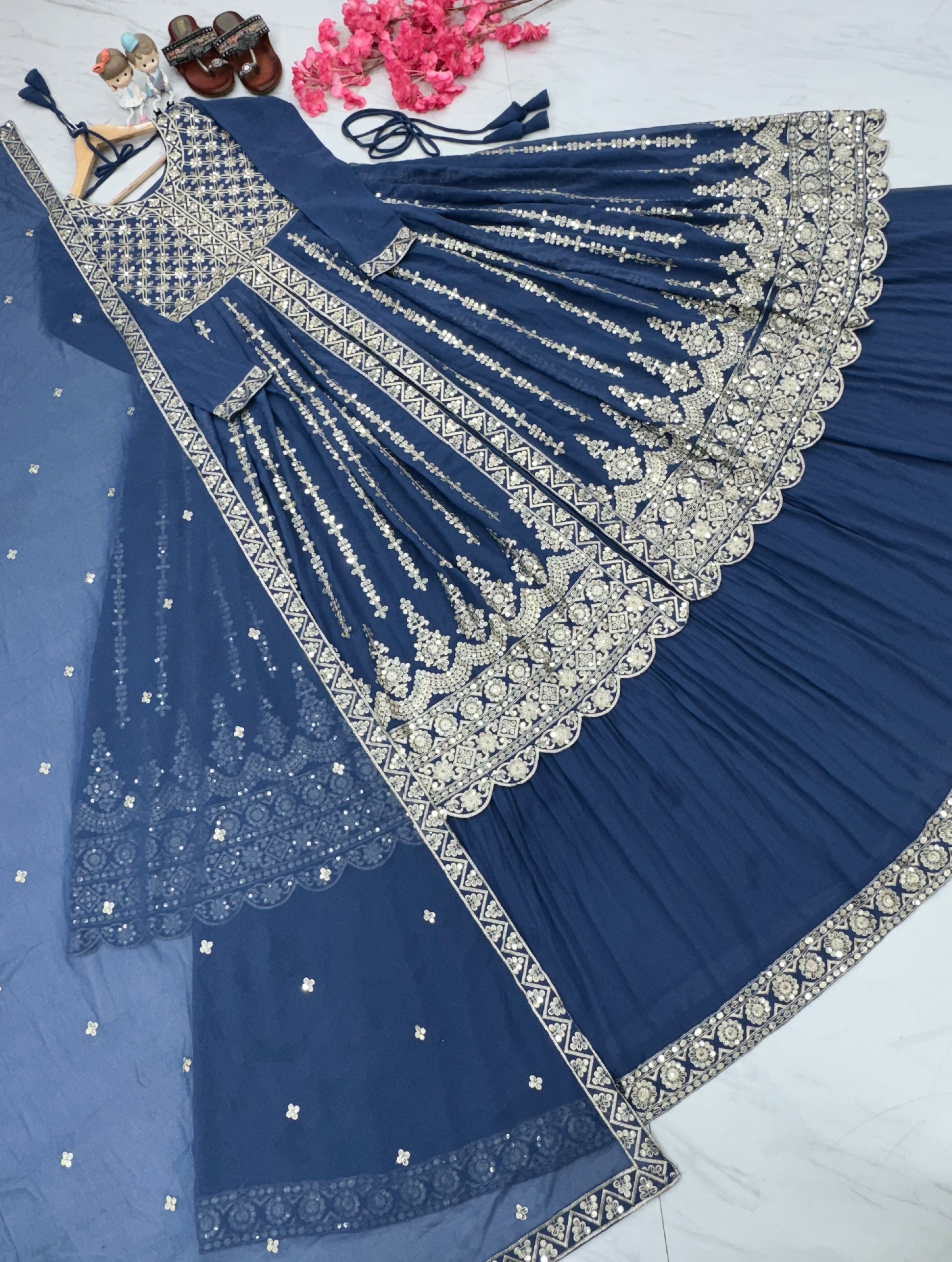 Designer Party Wear Look Heavy Faux Georgette Top Lehenga & Dupatta Set