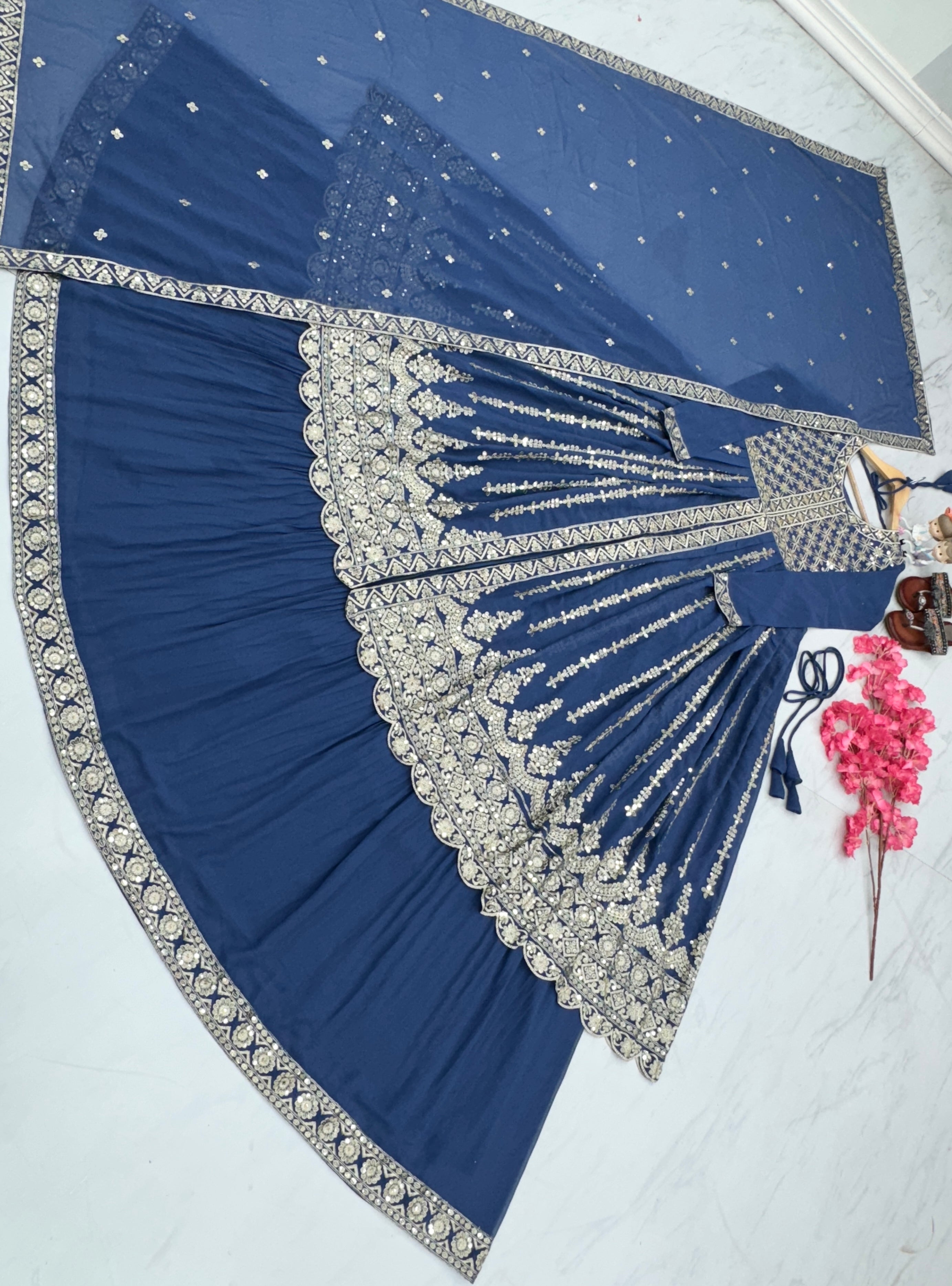 Designer Party Wear Look Heavy Faux Georgette Top Lehenga & Dupatta Set
