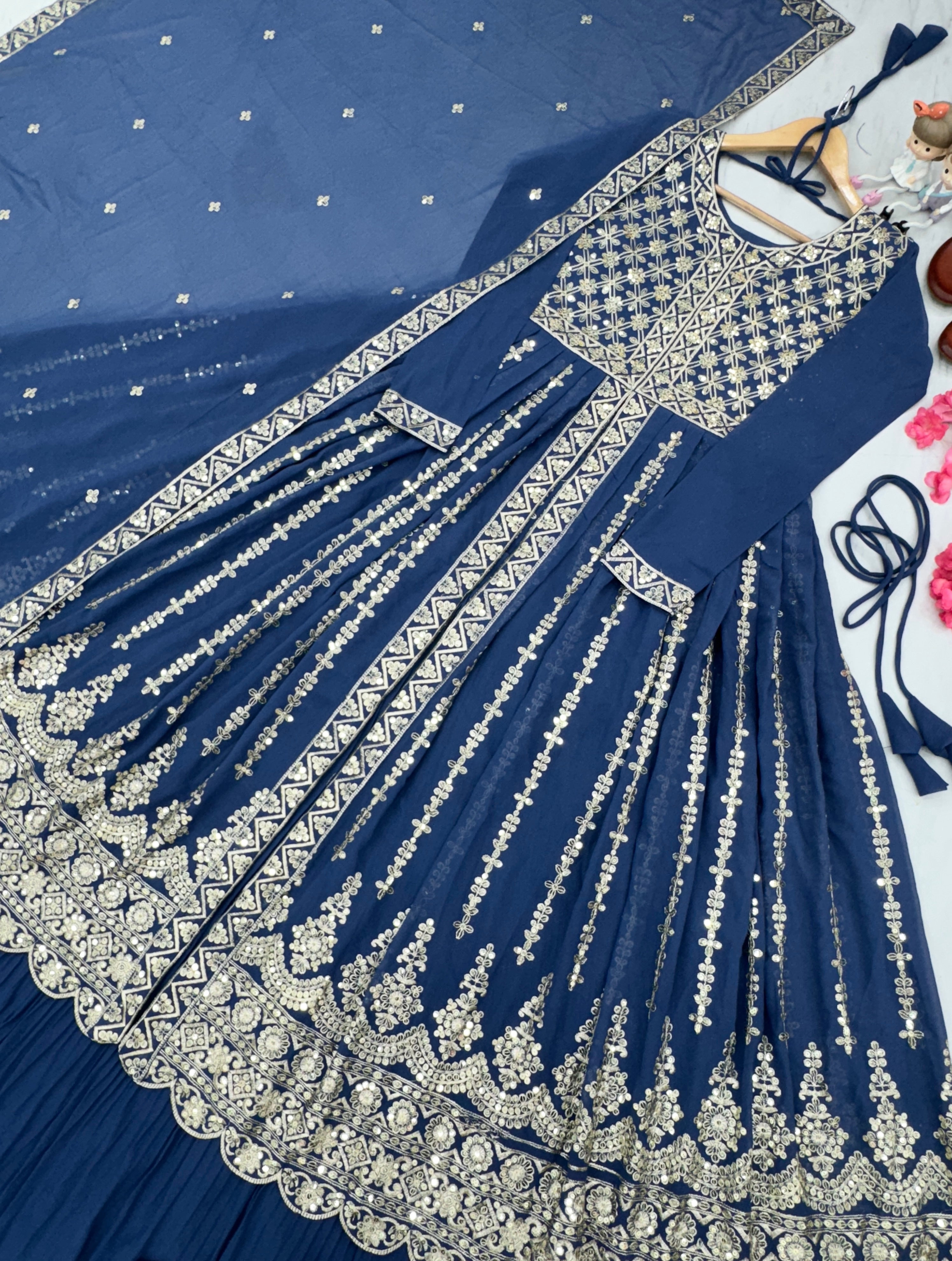 Designer Party Wear Look Heavy Faux Georgette Top Lehenga & Dupatta Set