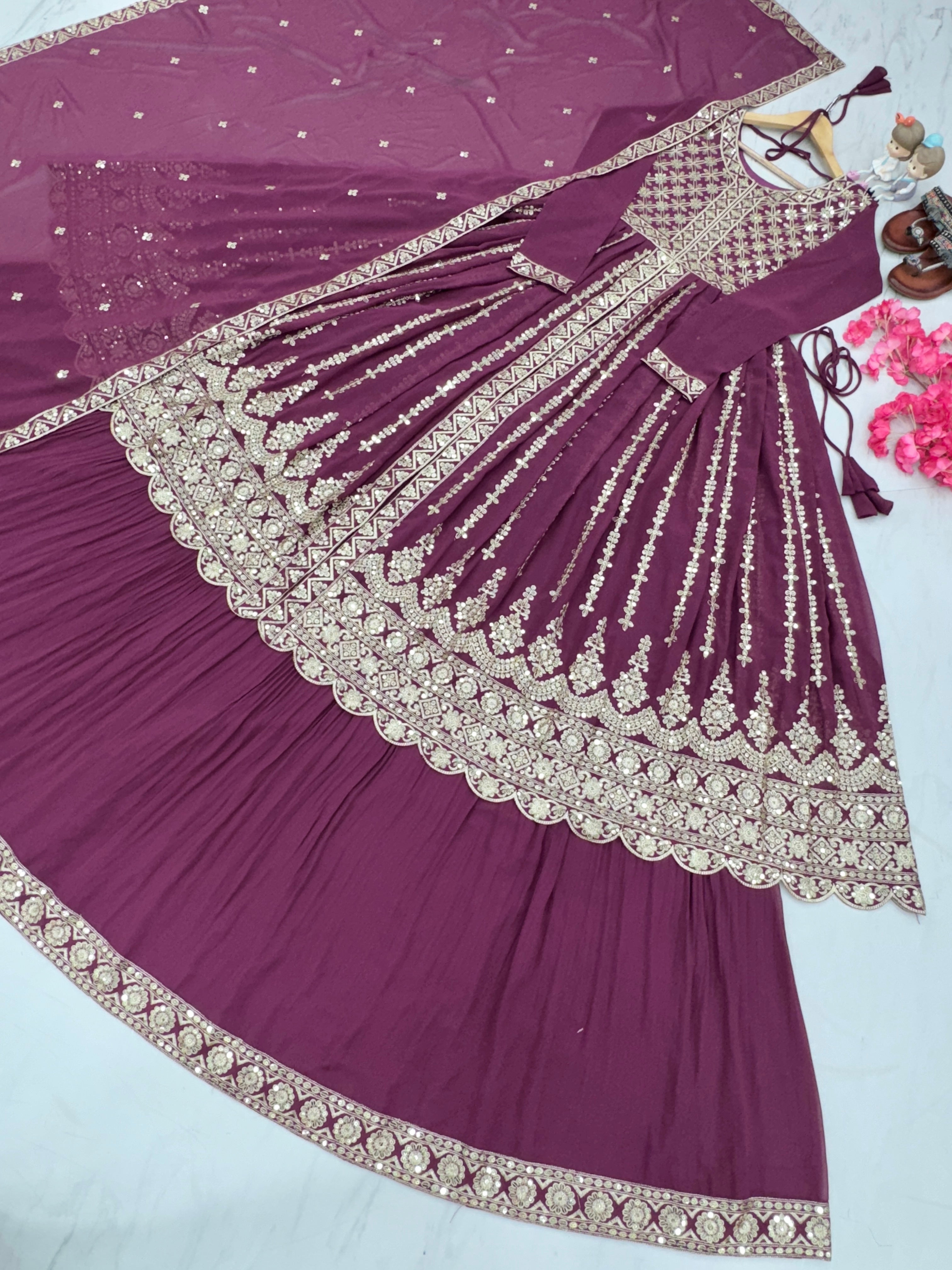 Designer Party Wear Look Heavy Faux Georgette Top Lehenga & Dupatta Set