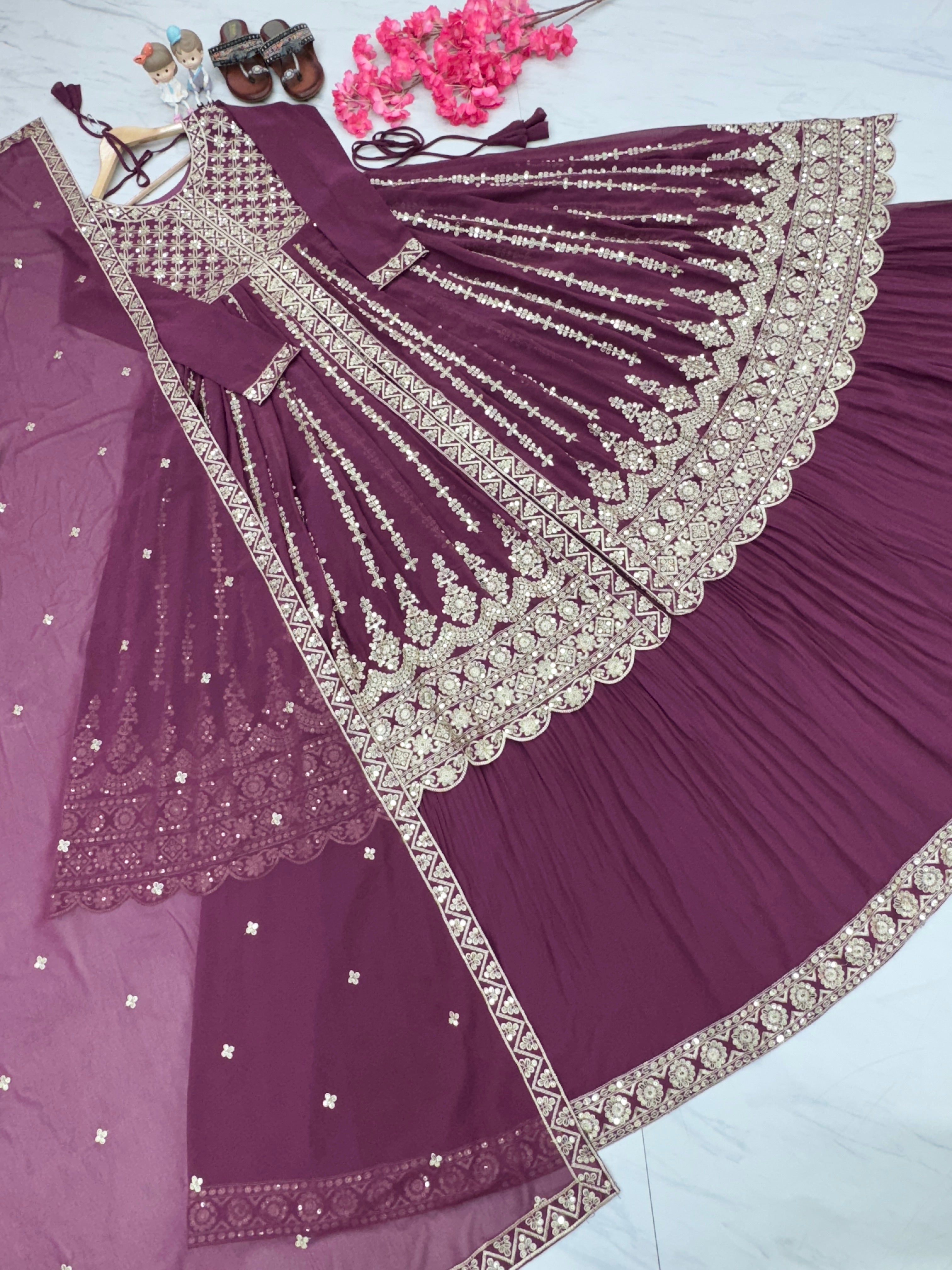 Designer Party Wear Look Heavy Faux Georgette Top Lehenga & Dupatta Set