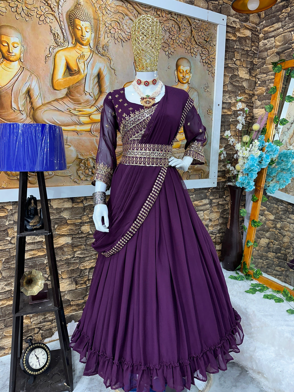 Beautiful Party Wear Look Anarkali Gown With Dupatta And Belt