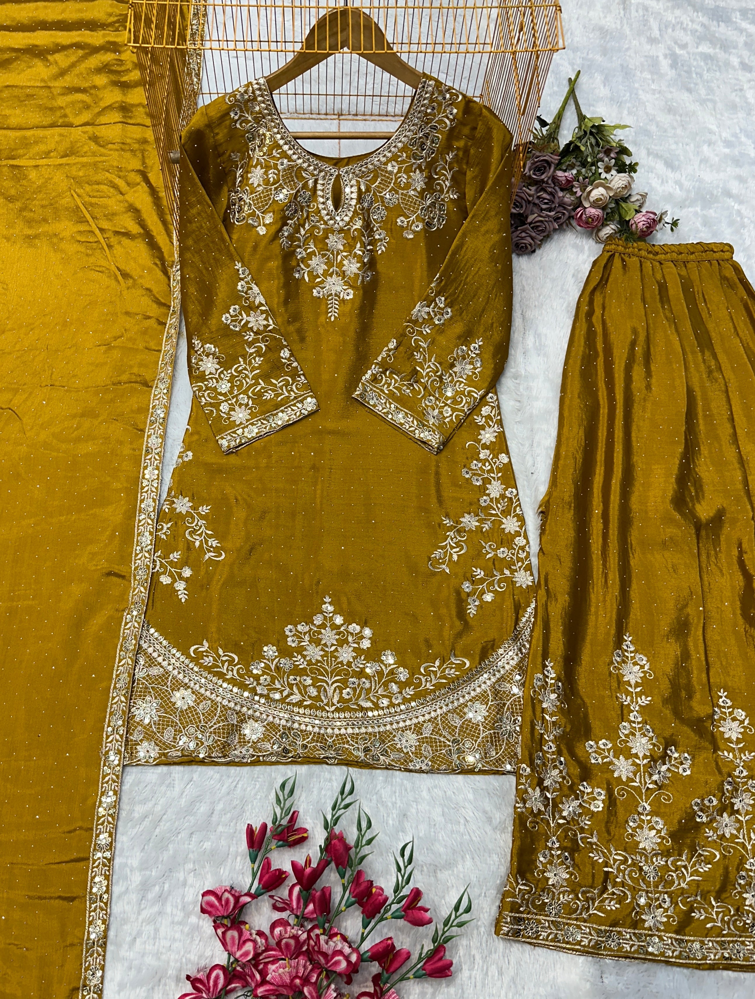 डिज़ाइनर पार्टी वियर लुक टॉप बॉटम और प्लाज़ा