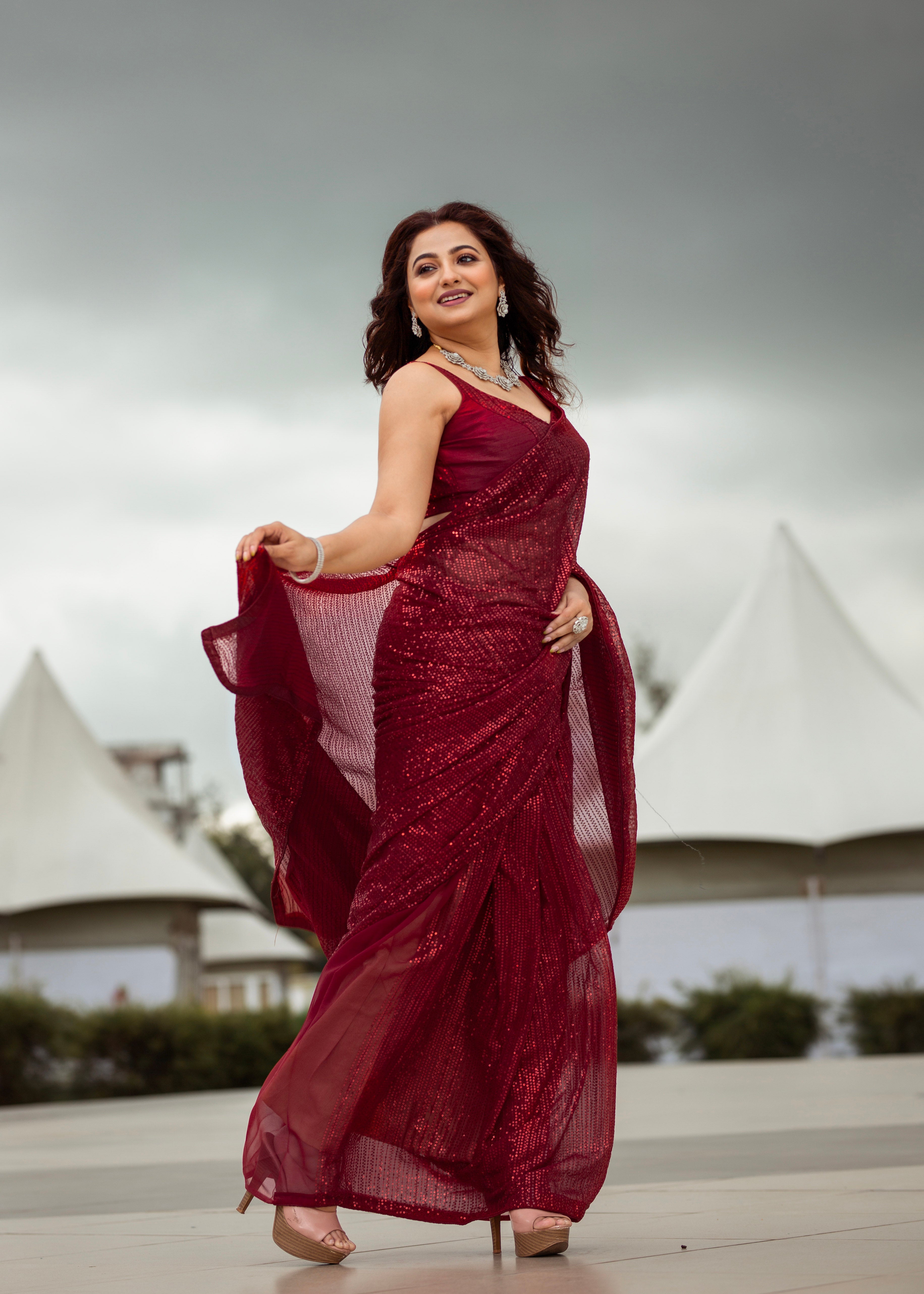 Party Wear Designer Saree With Sequence Work