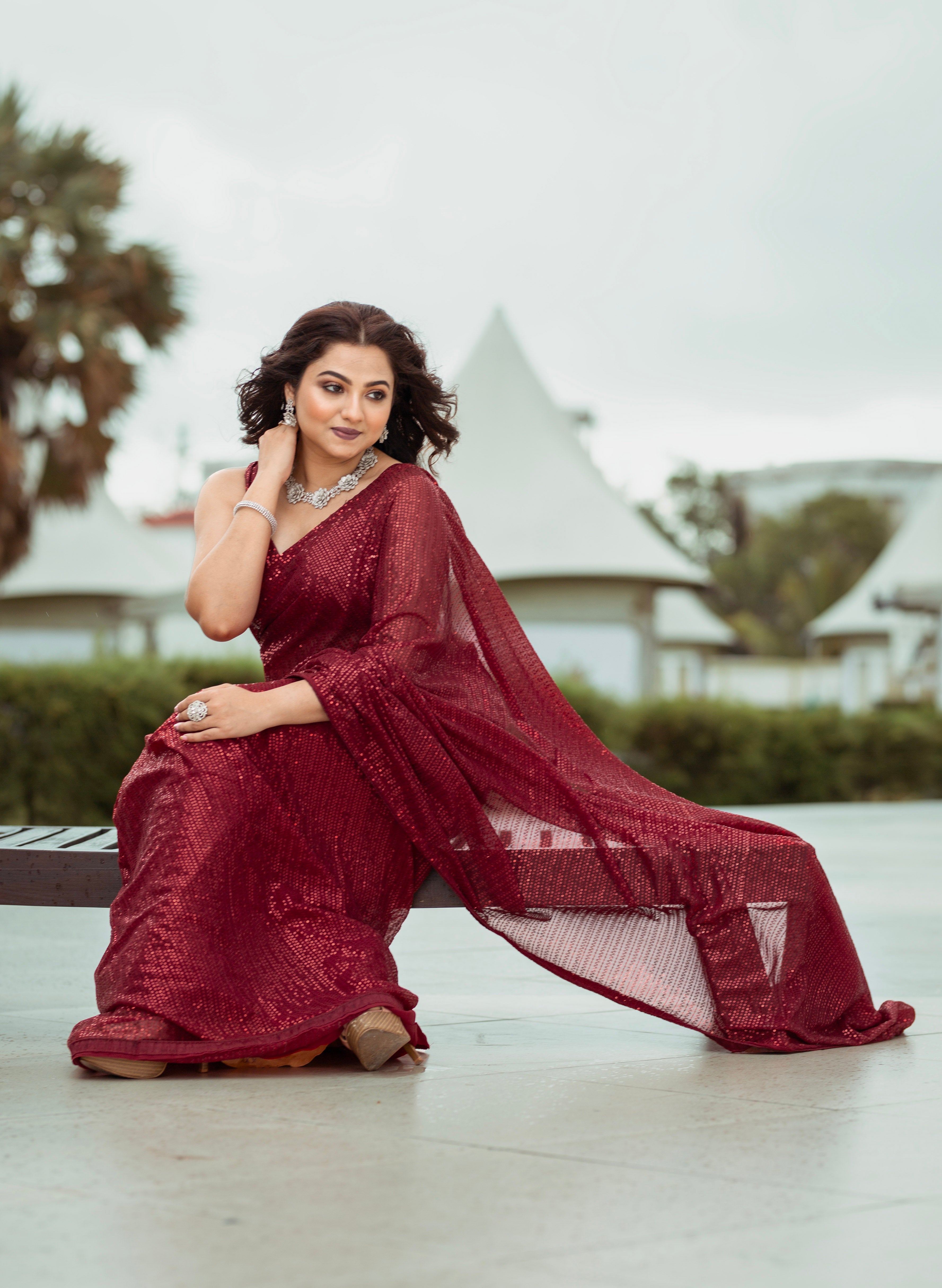 Party Wear Designer Saree With Sequence Work