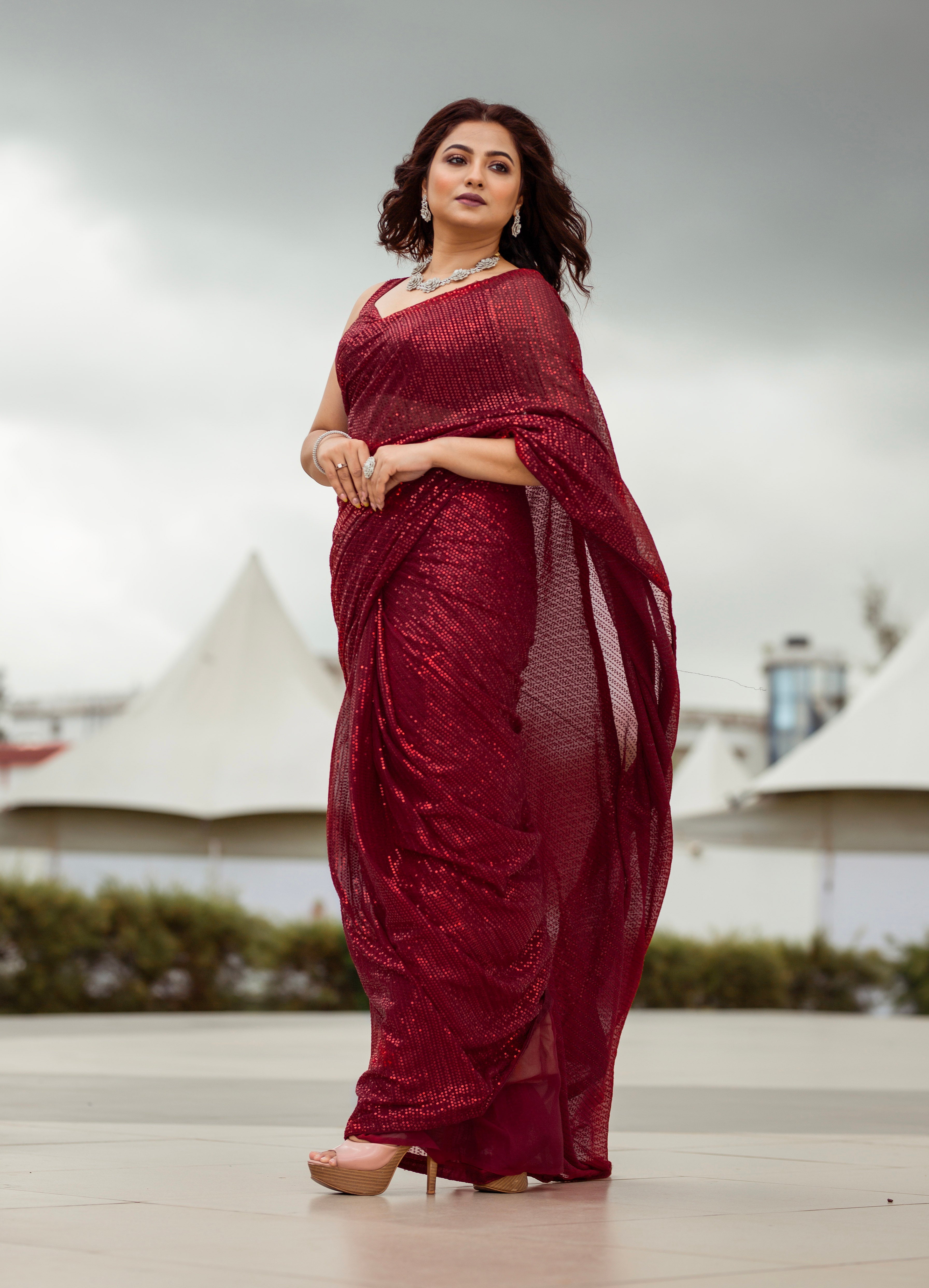 Party Wear Designer Saree With Sequence Work