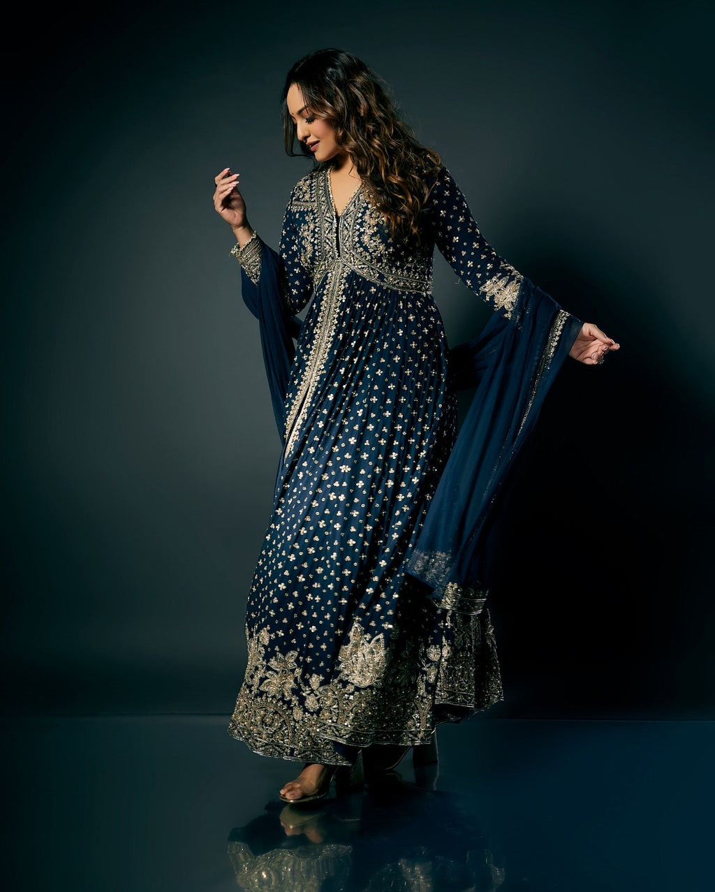 Designer Party Wear Look Gown With Lehenga And Dupatta