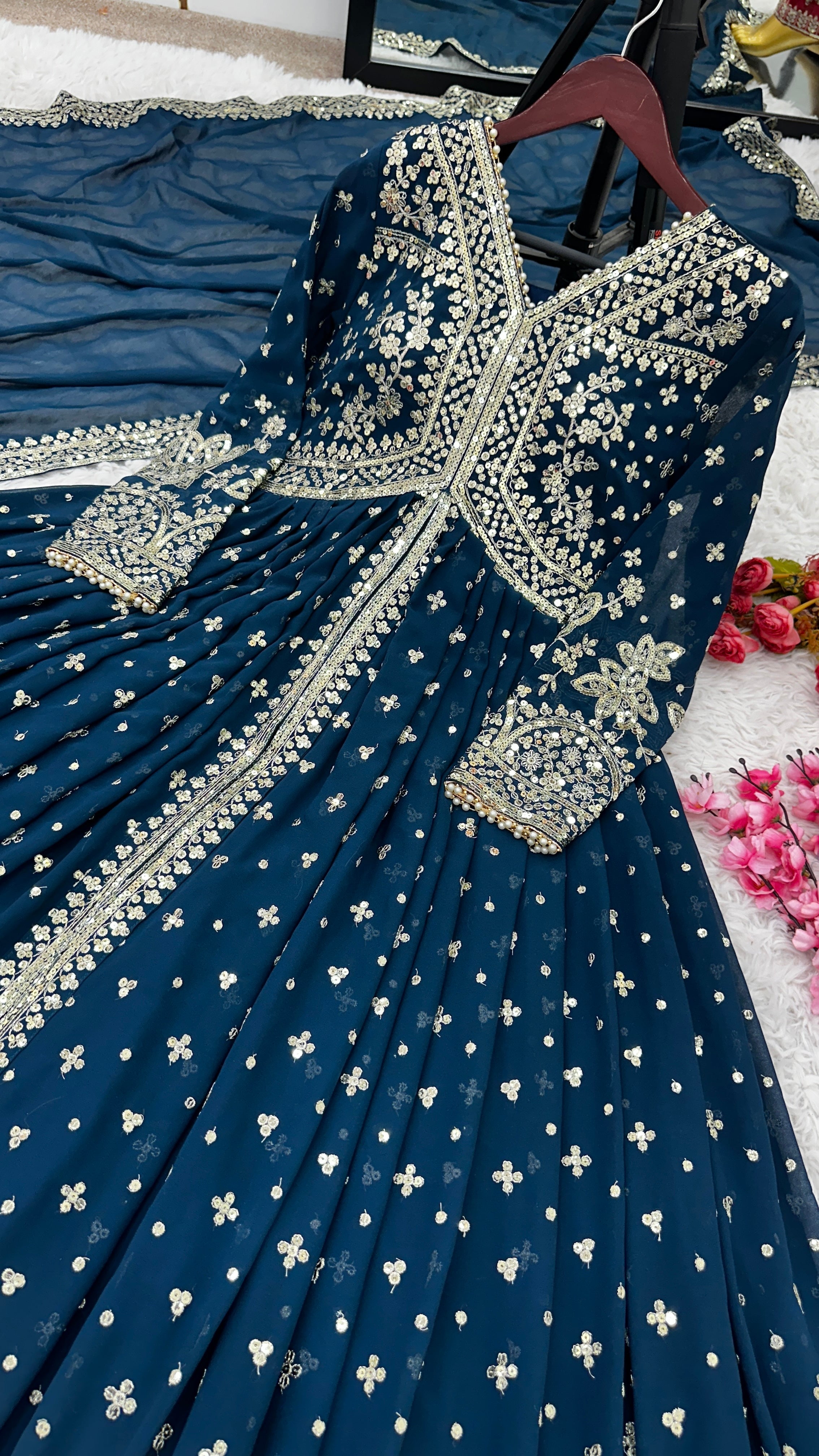 Designer Party Wear Look Gown With Lehenga And Dupatta