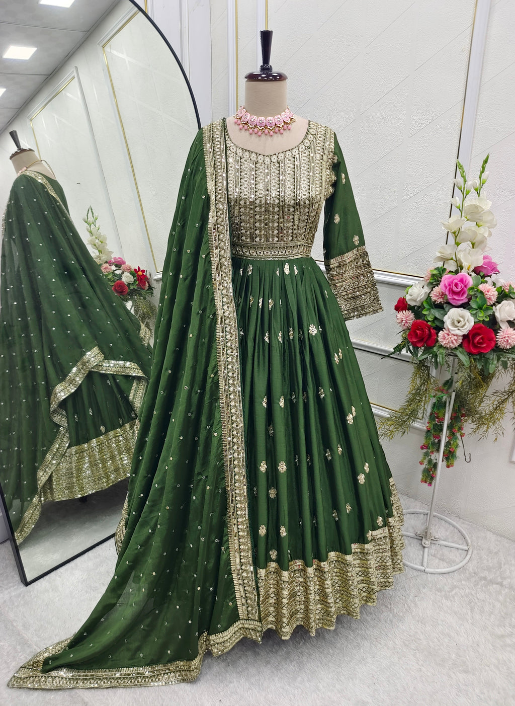 Beautiful Party Wear Gown -Pent And Dupatta With Embroidery Sequence Work