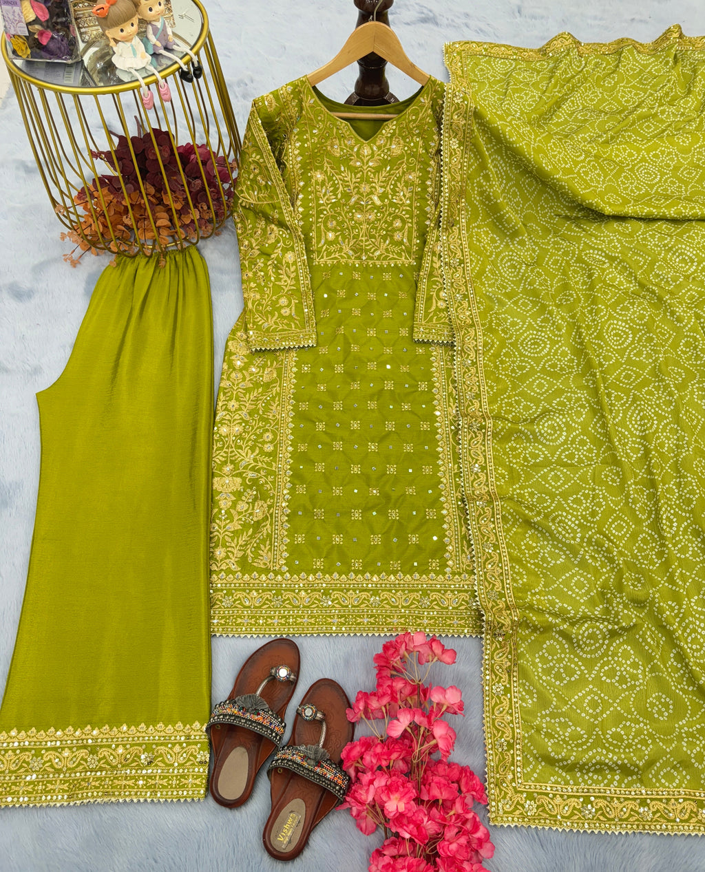 Designer Trending Silk Top Plazzo & Printed Dupatta