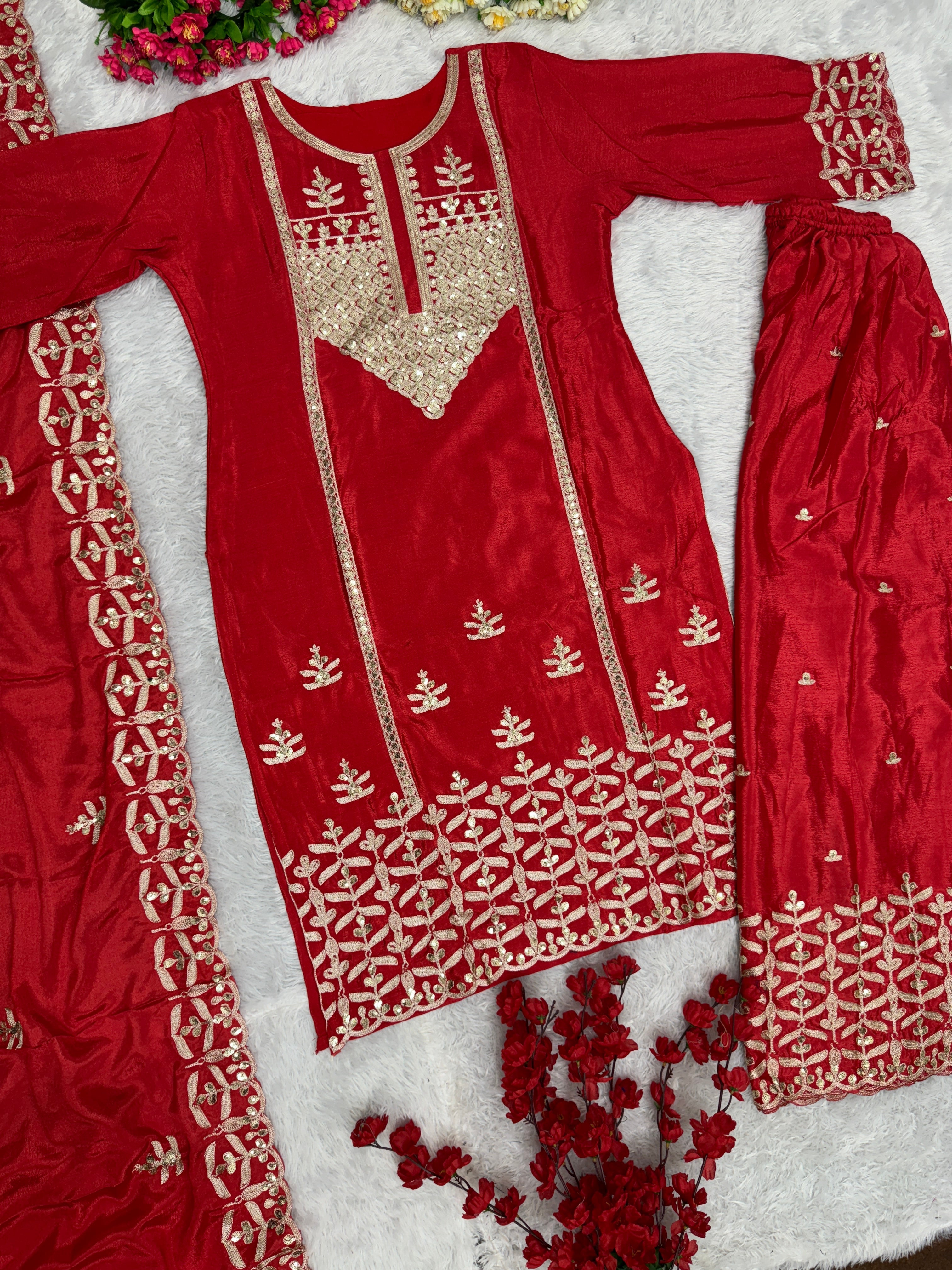 Designer Party Wear Top Bottom And Dupatta With Sequence Work