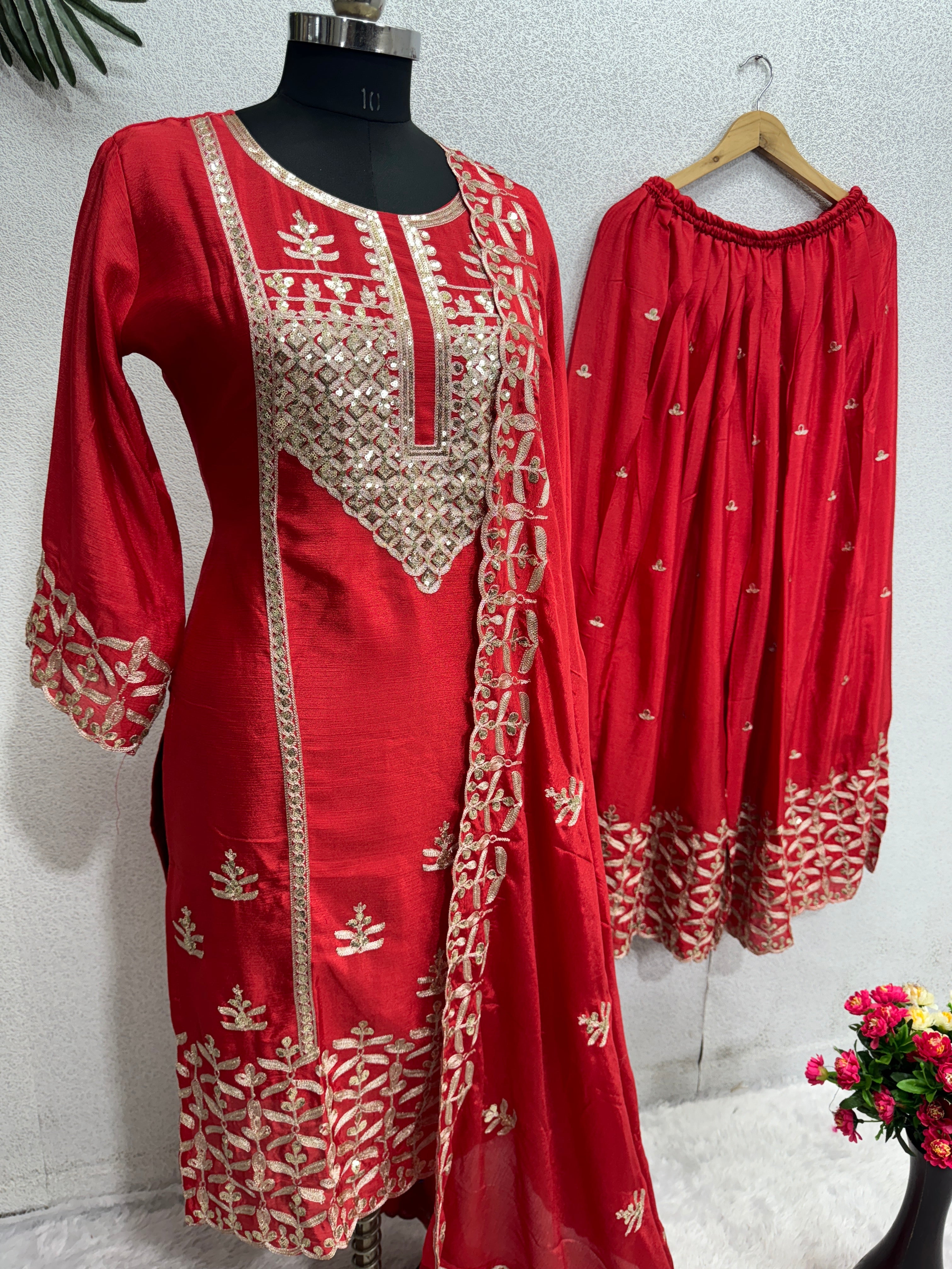 Designer Party Wear Top Bottom And Dupatta With Sequence Work