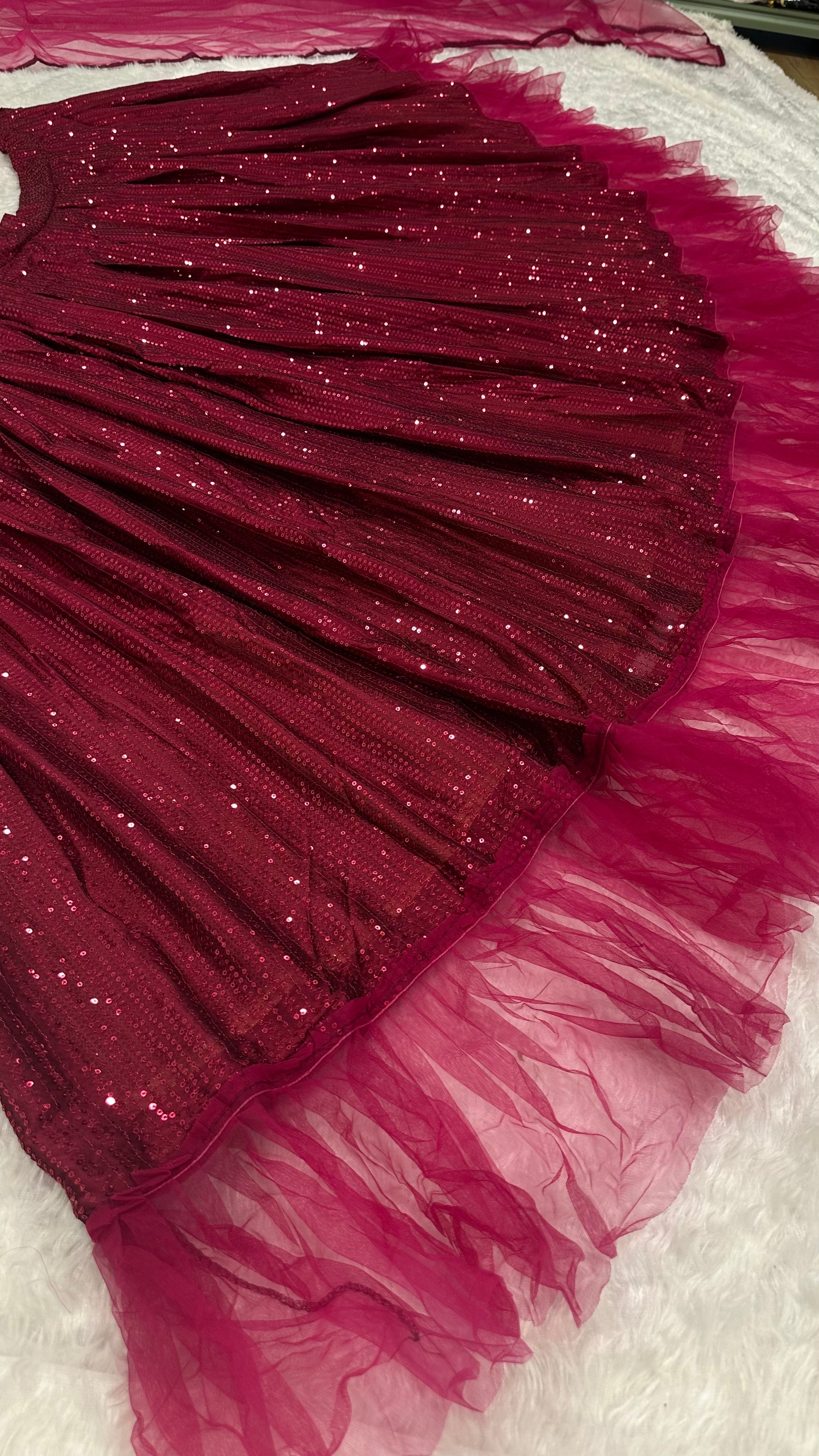 नेट रफल बॉर्डर वर्क के साथ डिज़ाइनर पार्टी वियर लहंगा चोली