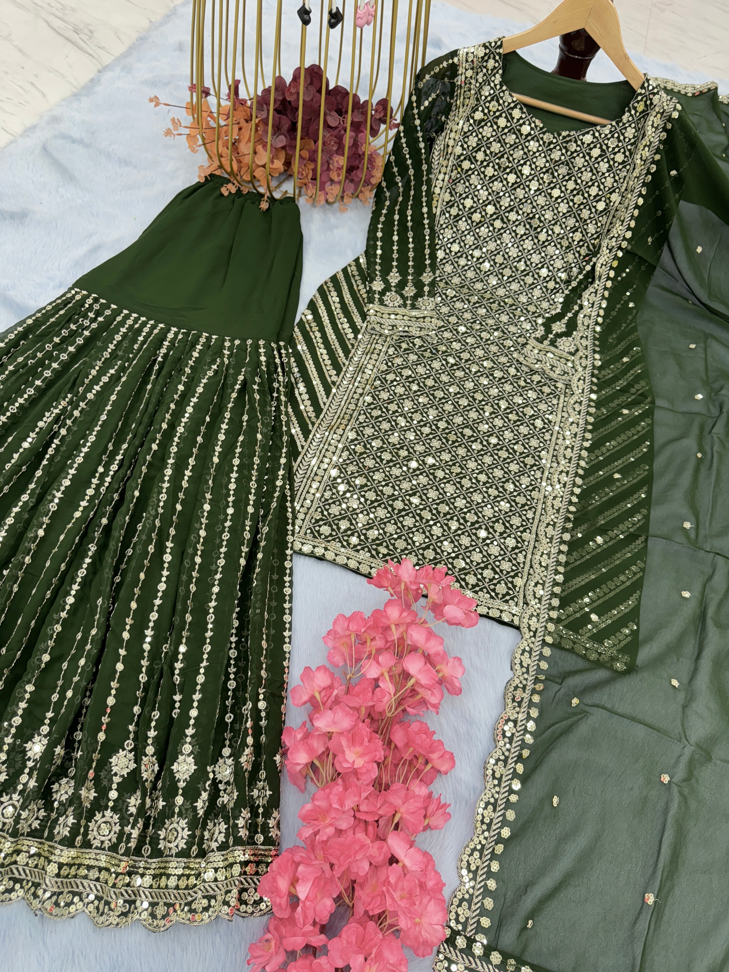 Designer Party Wear Look Top Plazzo & Dupatta Set