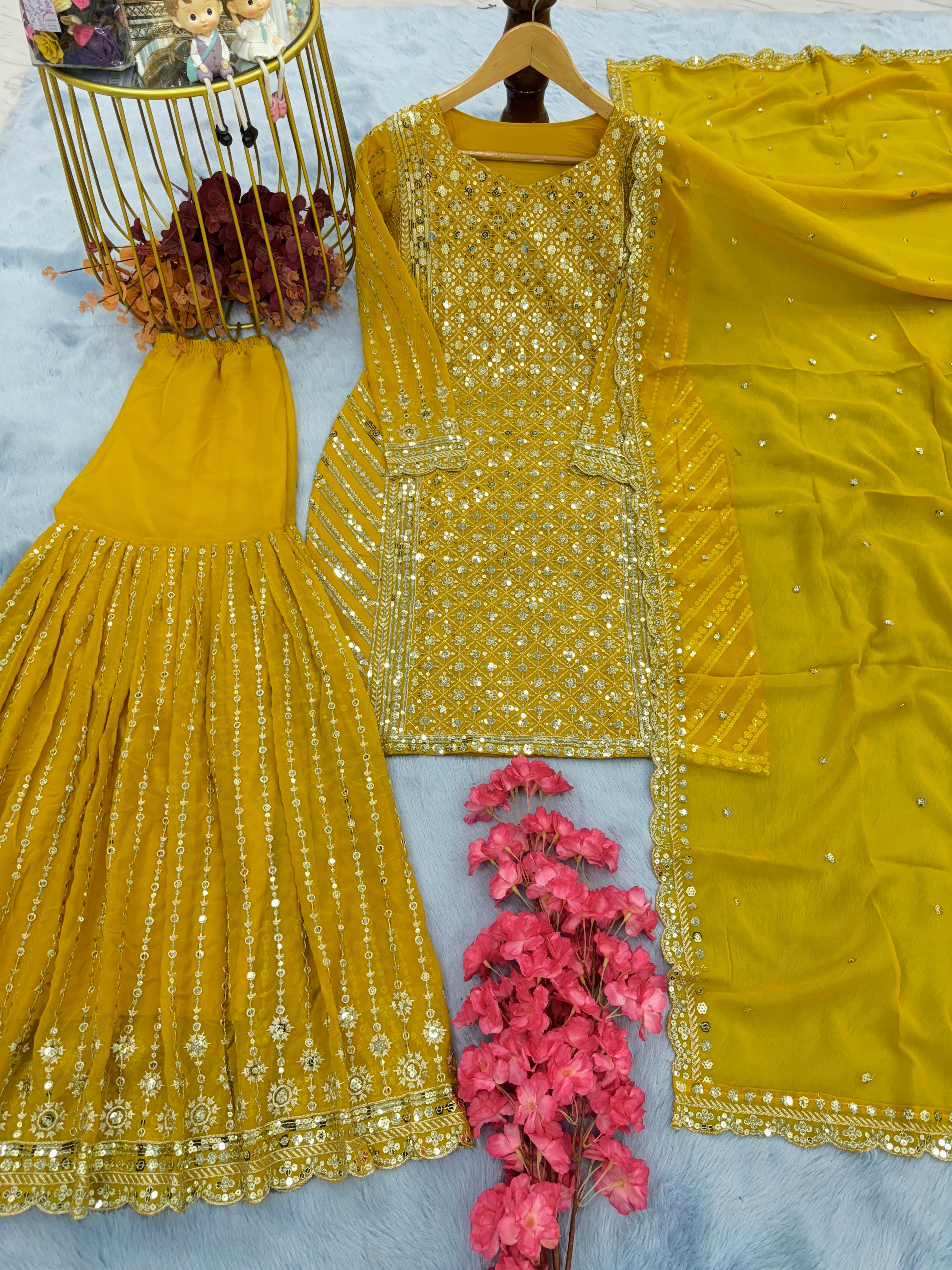 Designer Party Wear Look Top Plazzo & Dupatta Set
