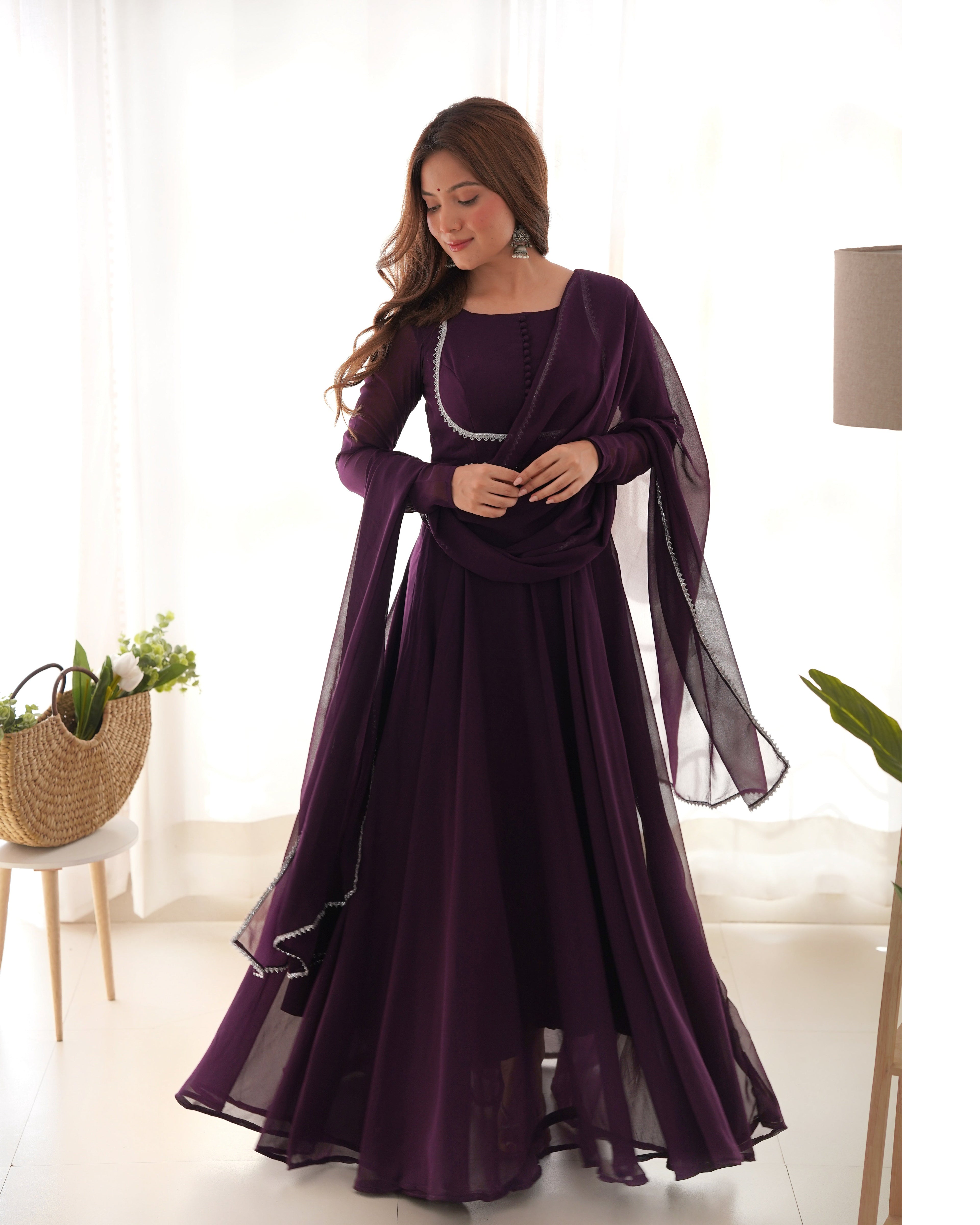 Party Wear Beautiful Anarkali Gown, Pent And Dupatta