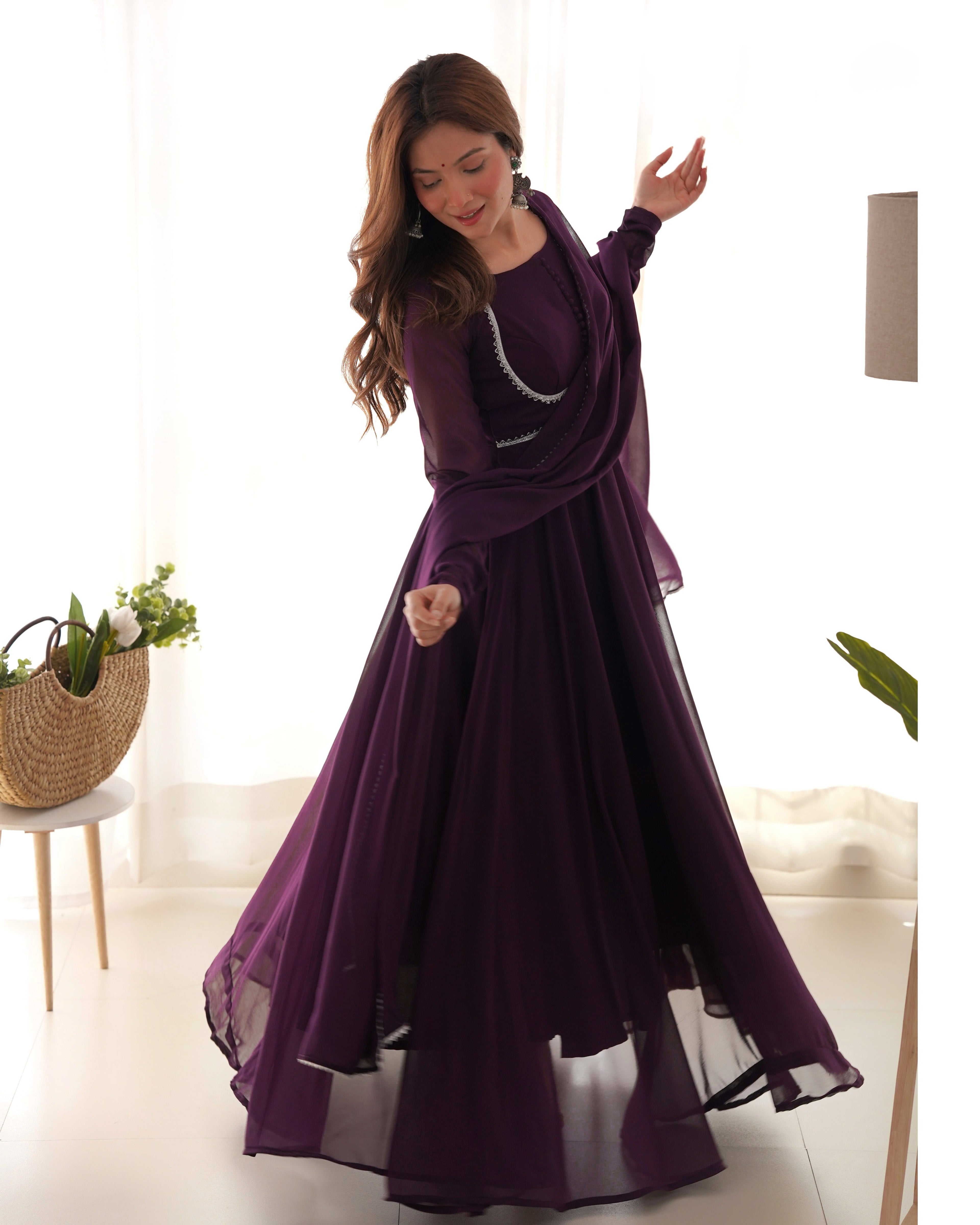 Party Wear Beautiful Anarkali Gown, Pent And Dupatta