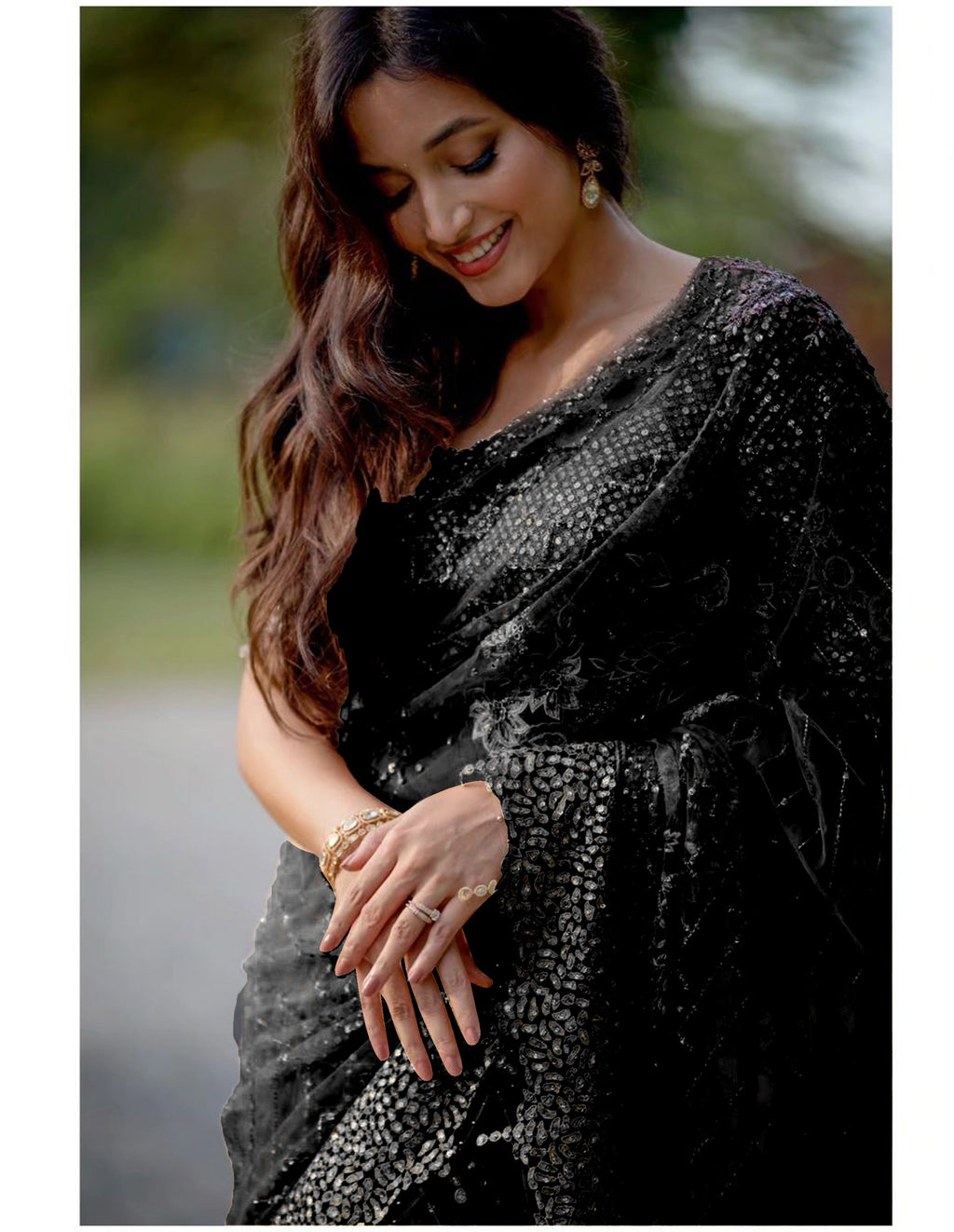 Designer Saree Sequence Embroidery Work With Lace Border