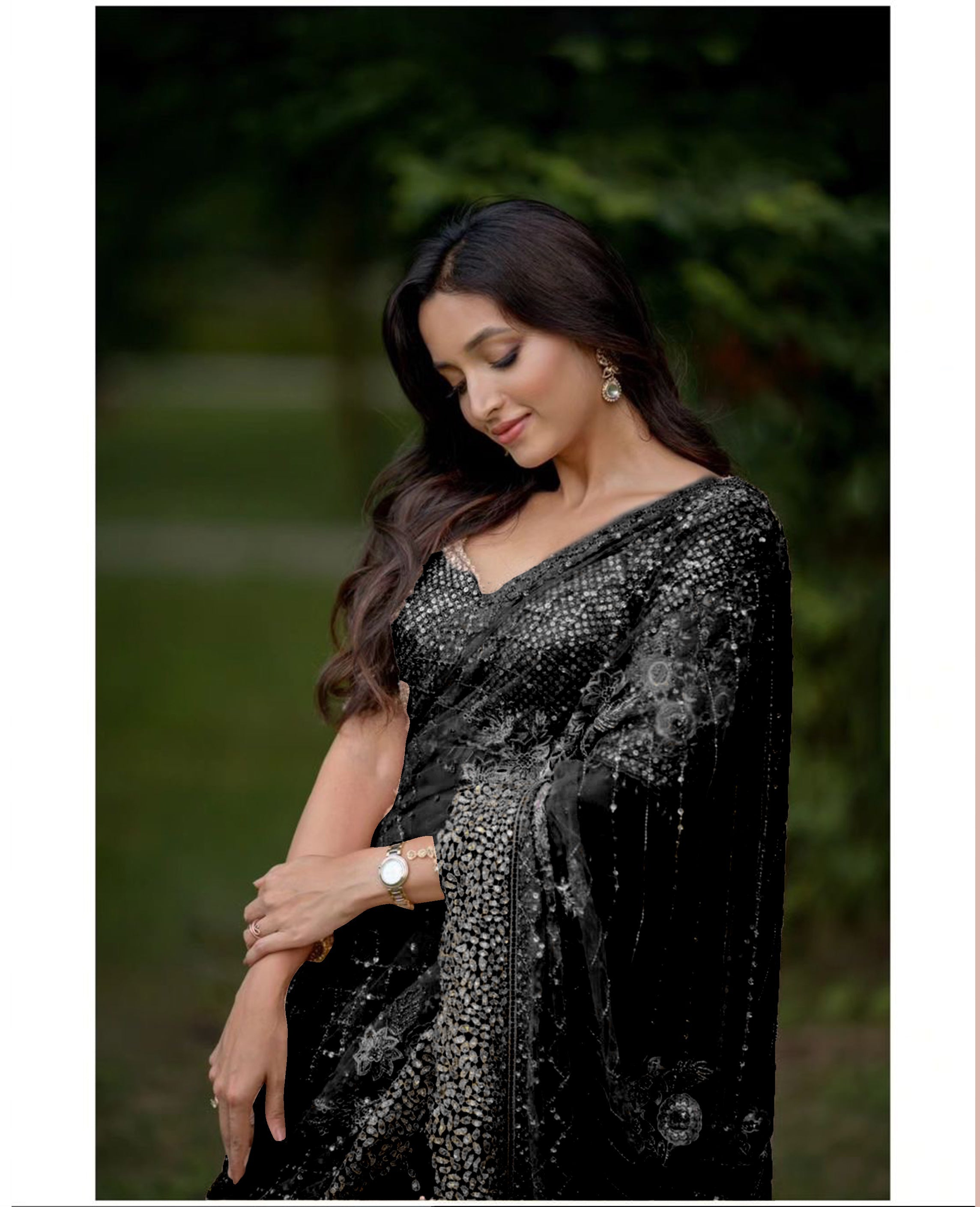 Designer Saree Sequence Embroidery Work With Lace Border
