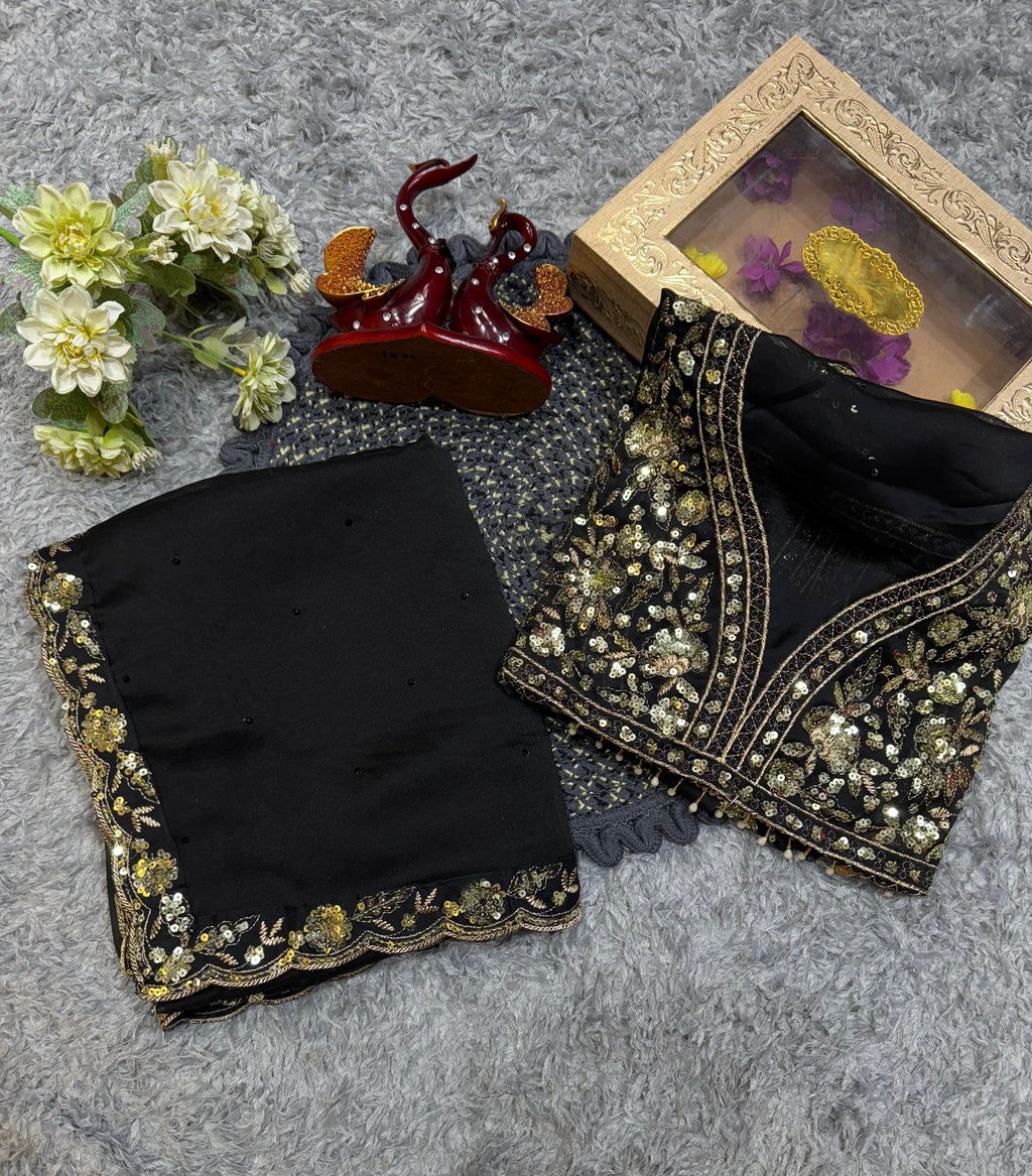 Designer Saree With Beautiful Sequence Embroidery Work Lace Border