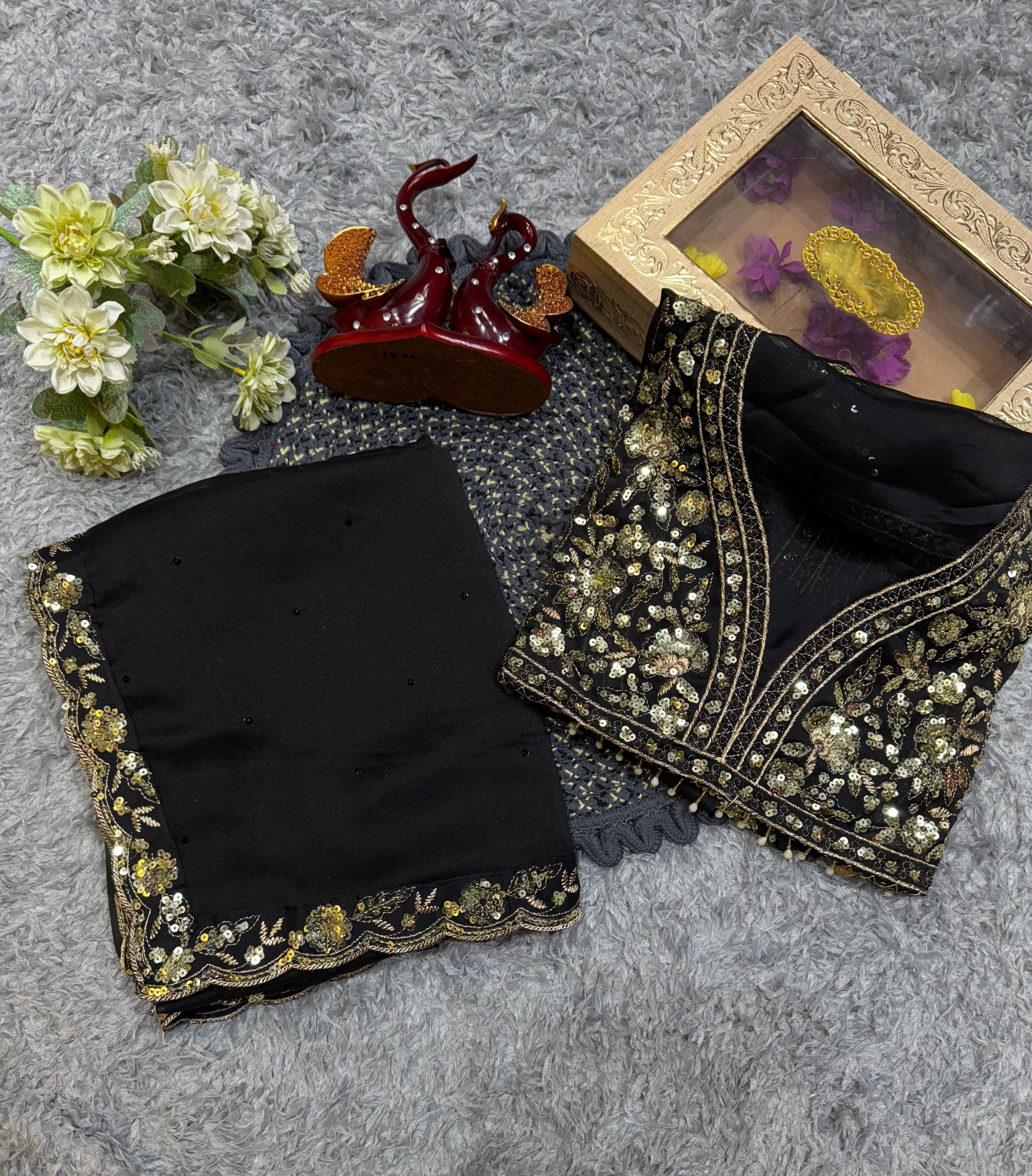 Designer Saree With Beautiful Sequence Embroidery Work Lace Border