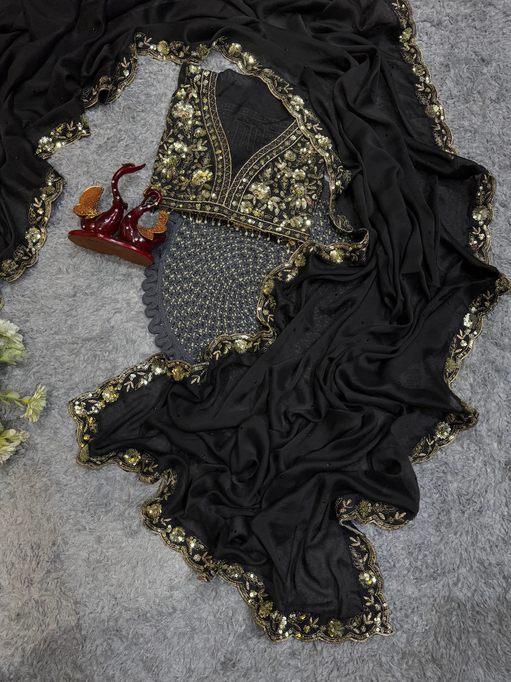 Designer Saree With Beautiful Sequence Embroidery Work Lace Border