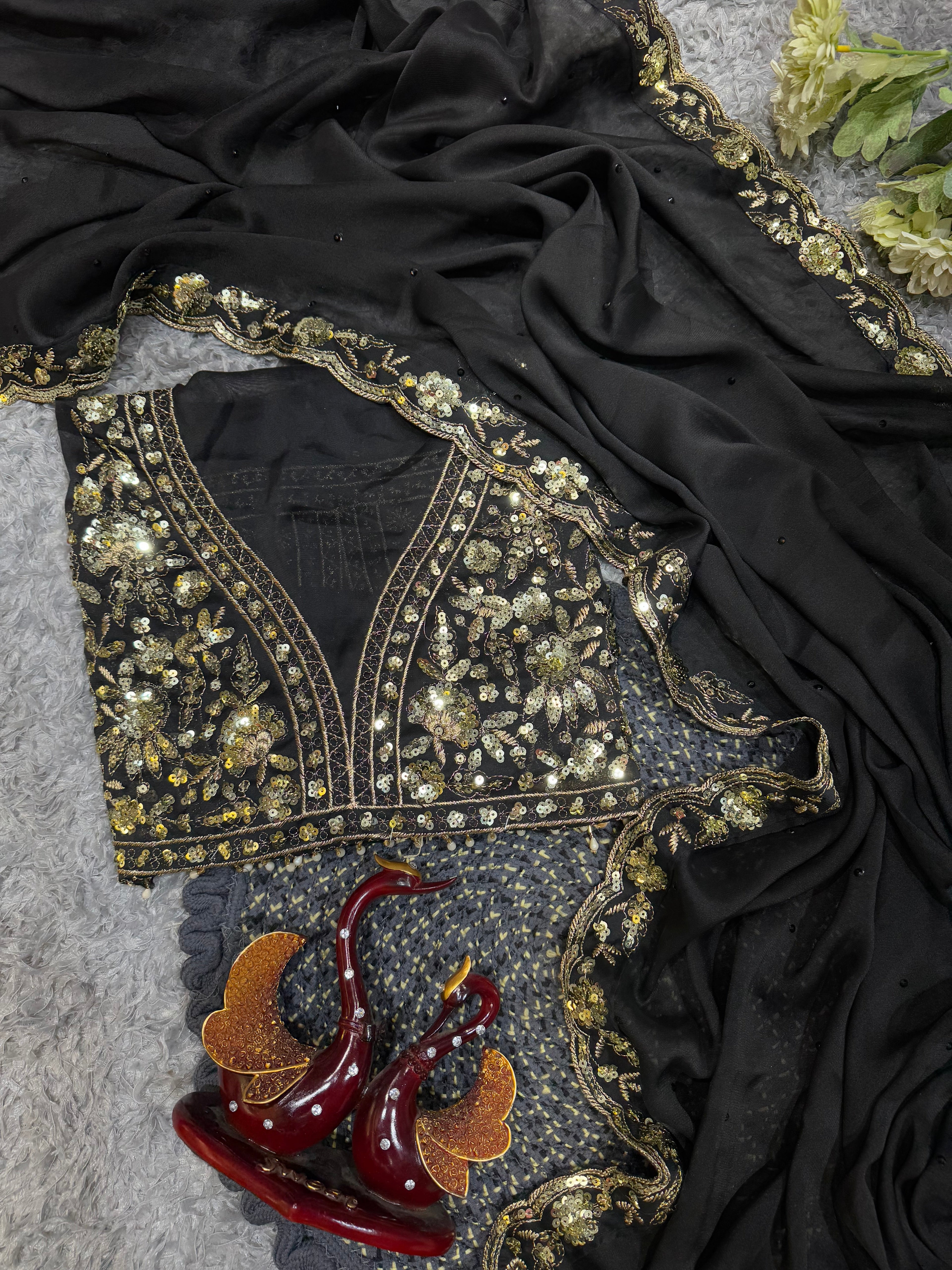 Designer Saree With Beautiful Sequence Embroidery Work Lace Border
