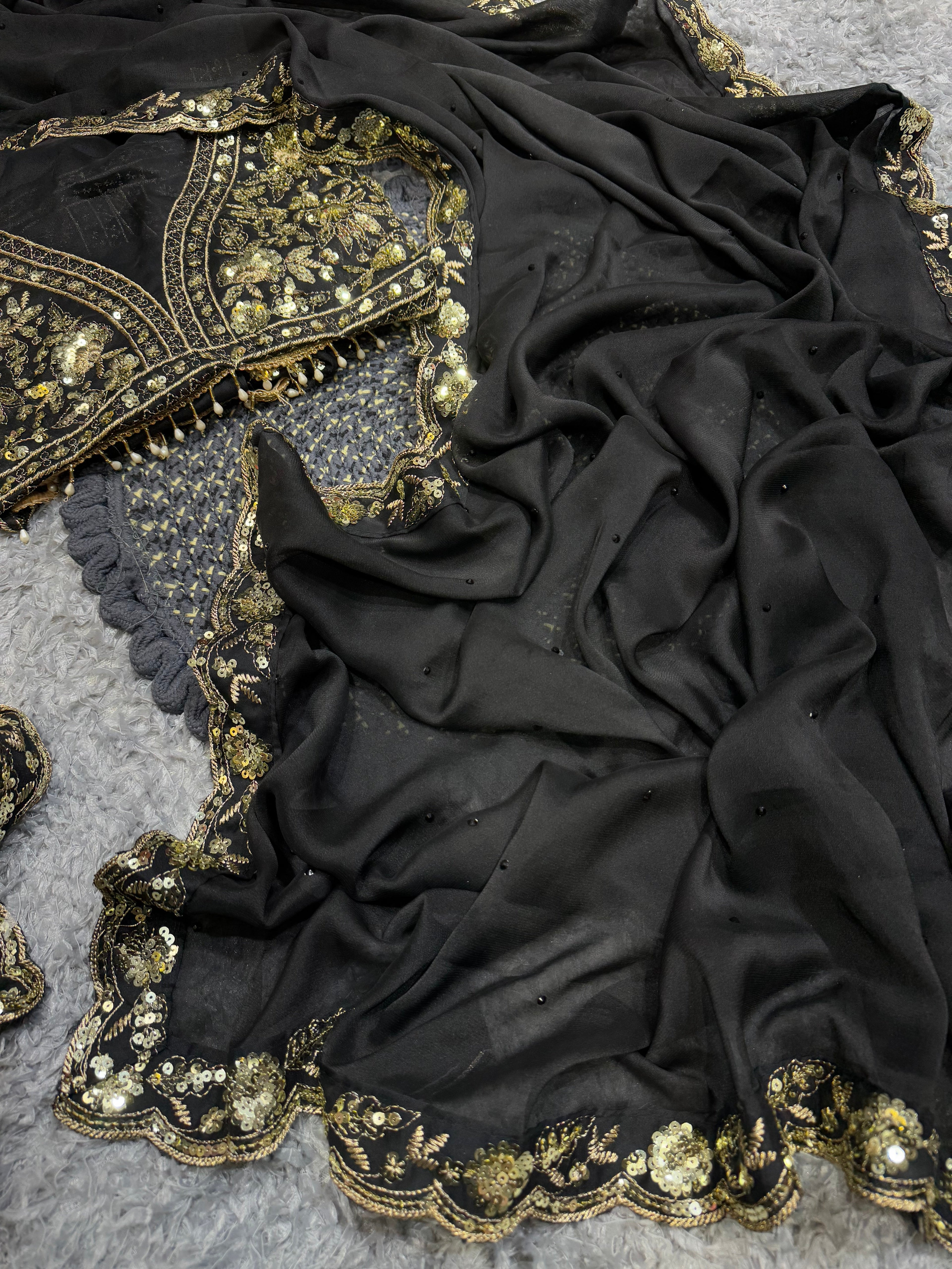 Designer Saree With Beautiful Sequence Embroidery Work Lace Border