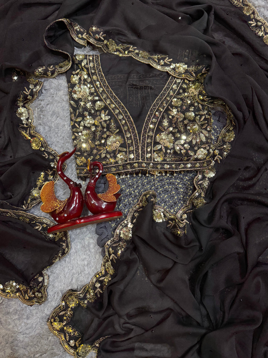 Designer Saree With Beautiful Sequence Embroidery Work Lace Border