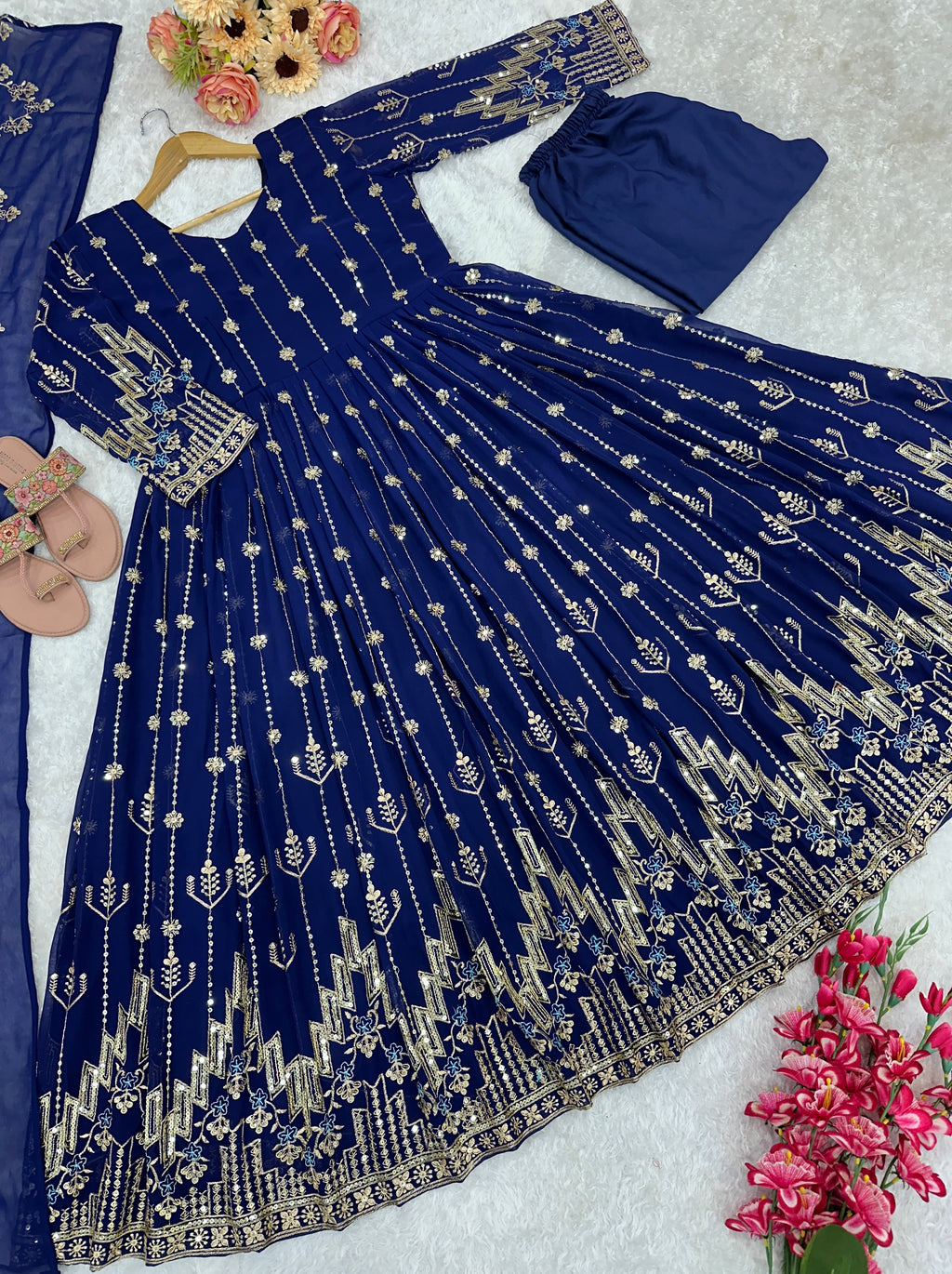 Party Wear Beautiful Anarkali Gown And Pent With Fancy Dupatta
