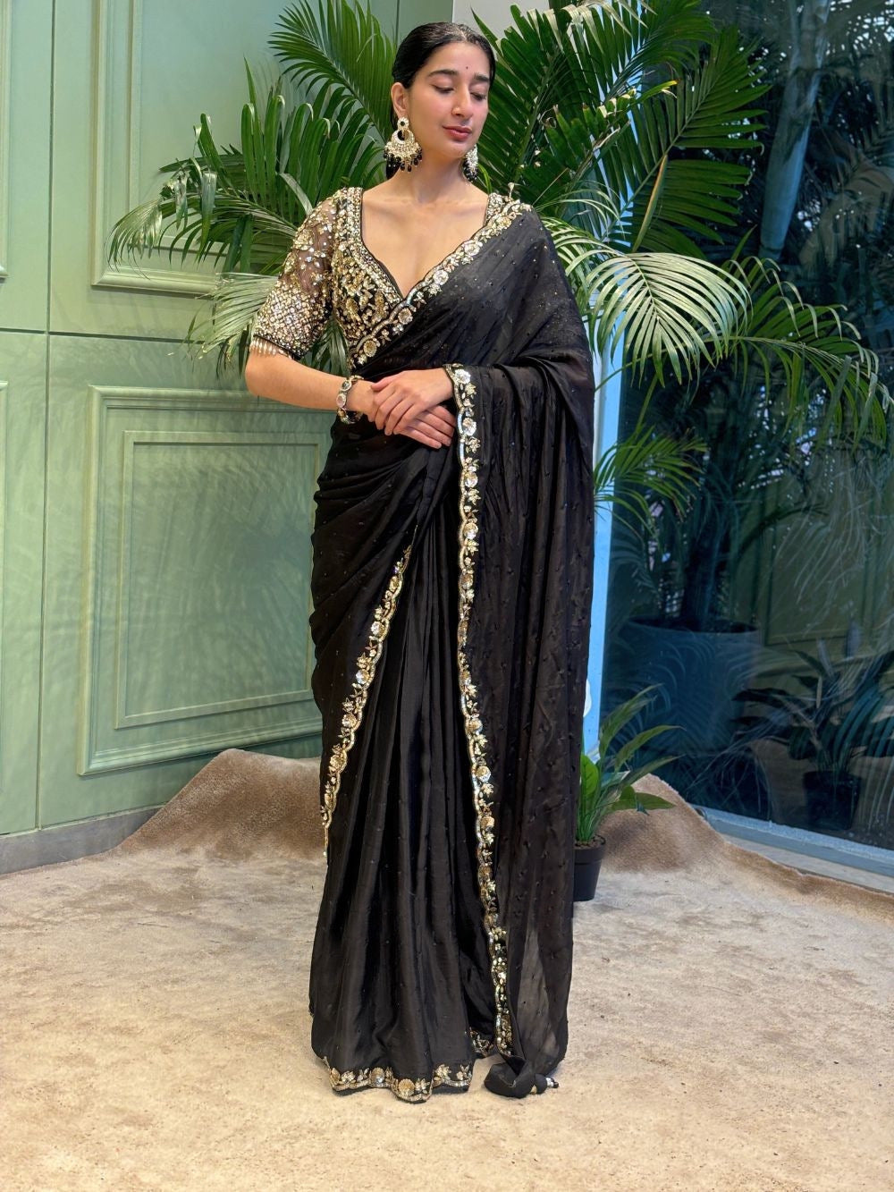 Designer Saree With Beautiful Sequence Embroidery Work Lace Border