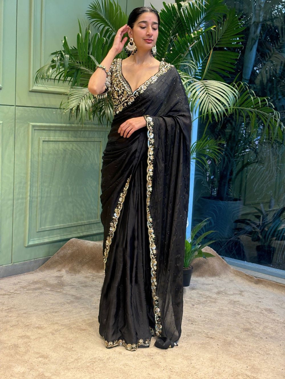 Designer Saree With Beautiful Sequence Embroidery Work Lace Border